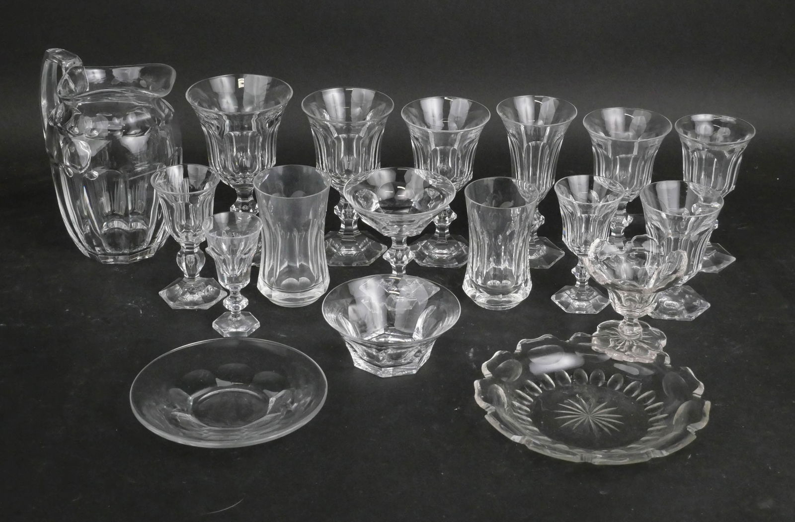 Large Group of Val. St. Lambert "Metternich" Glassware: Large Group of Val. St. Lambert "Metternich" Glassware Comprising, 8 fingerbowls and six underplates, 9 (6"h) wine glasses, 9 (6-1/4"h) wine glasses, 9 (6-3/4"h) water goblets, 8 (5-3/4"h) wine