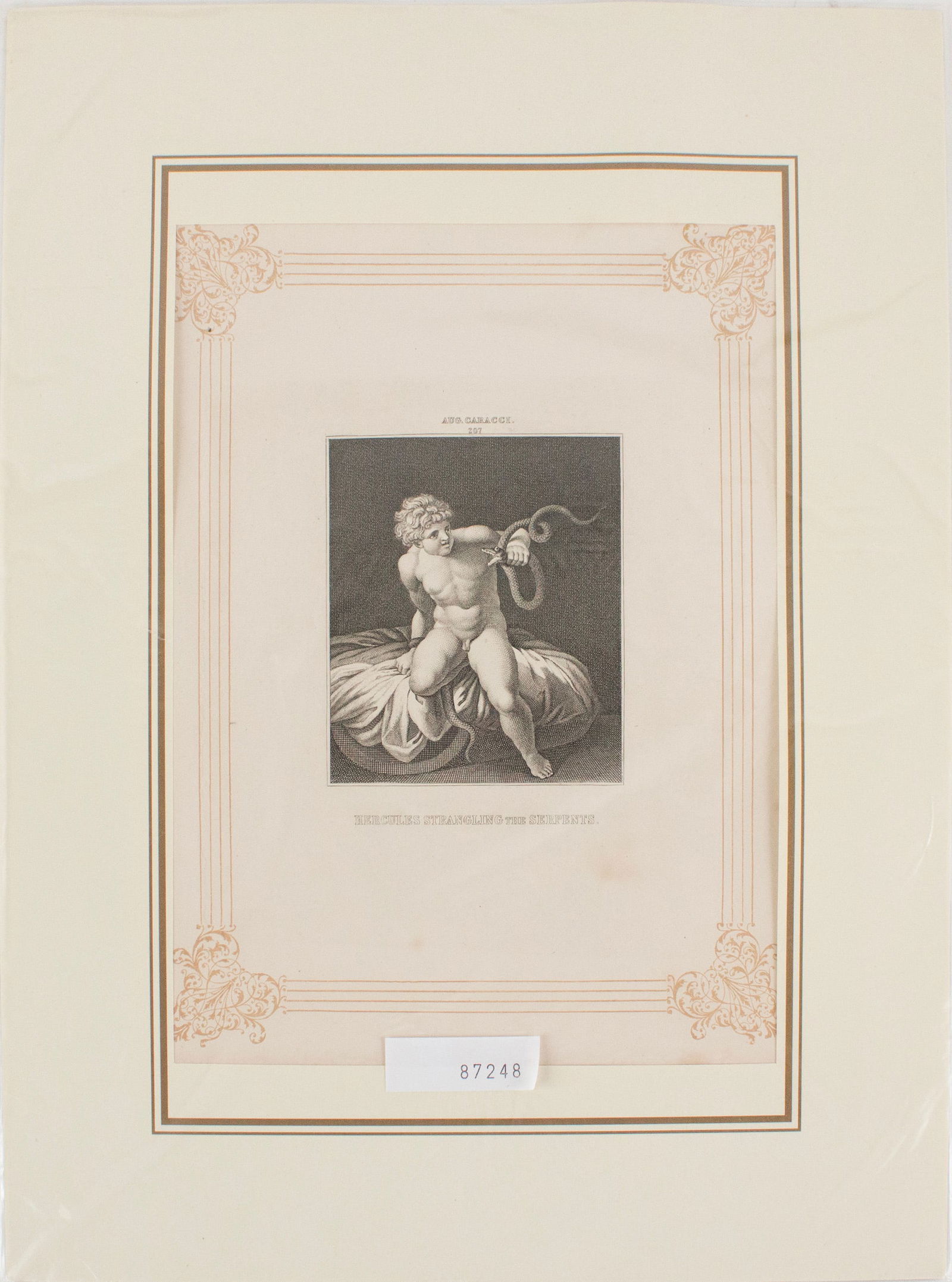 Ten Classical Unframed, Etchings: Ten Classical Unframed Etchings Including, "Hercules Strangling a Serpent", "Cupid", "Forges of Vulcan", and "Hunting Faun". Overall: 15 3/4 x 11 3/4 in. (40 x 29.8 cm.)