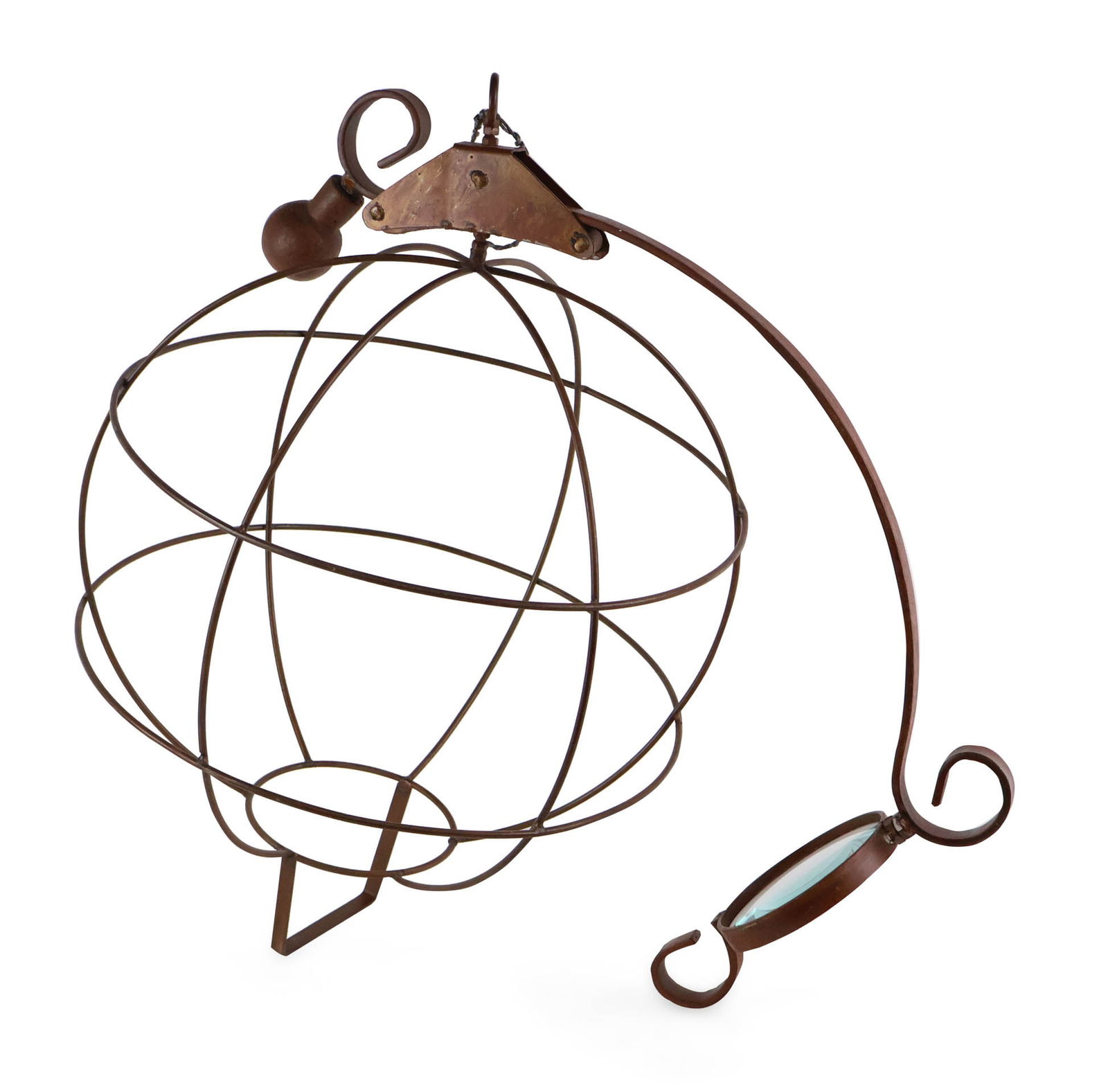 Iron Hanging Orchid Magnifier: Iron Hanging Orchid Magnifier20th C. Cracks to glass. Provenance: Bears auction tag26 x 25 1/4 x 18 1/2 in. (66 x 64.1 x 47 cm.)