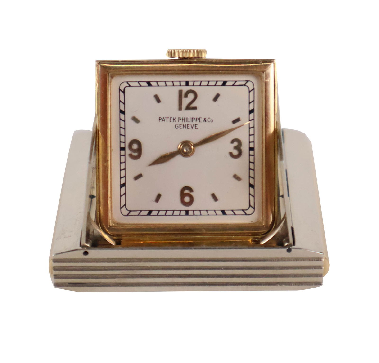 Patek Phillipe 18K Gold Golf/Purse Watch: Patek Phillipe 18K Gold Golf/Purse Watch C. 1930. The shutters and button release appear to be gold, movement and dial signed Patek Phillipe. Serial number 817582. 1 1/4 x 1 1/2 in. (3.2 x 3.8 cm.)
