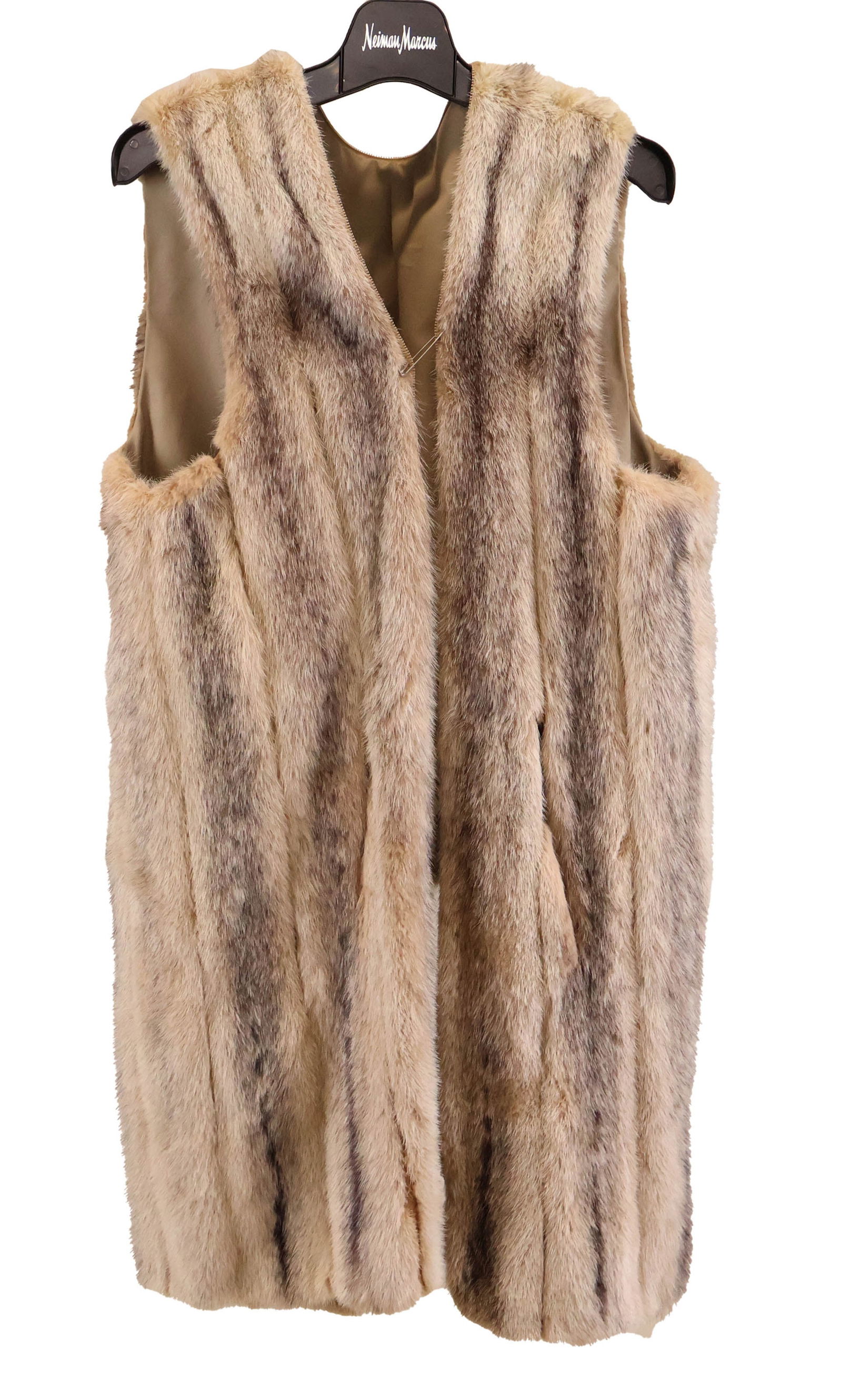 Coyote Fur Long Vest: Coyote Fur Long Vest Zipper broken 38 1/2"l, 18 1/4"w across chest