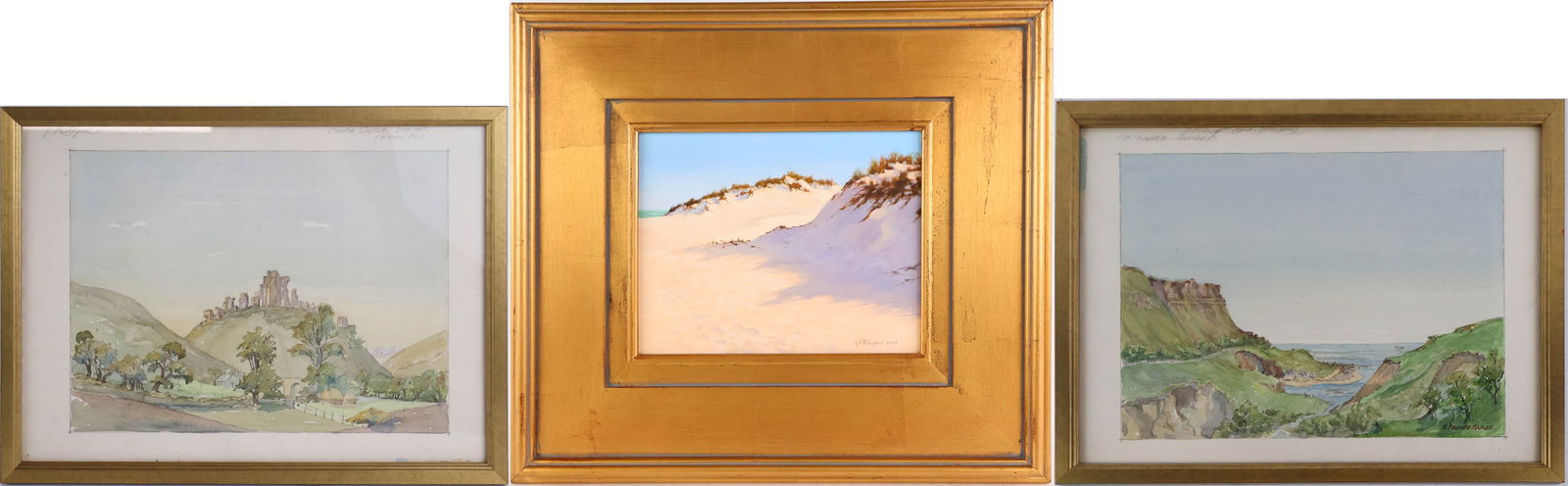 R. Palmer Baines, Two Views Near Dorset, Watercolor: R. Palmer BainesTwo Views Near DorsetWatercolorAnnotated in margin. Together with an oil on board, possibly Alfred Reginald Thompson, (English, 1895-1979) titled "In the Dunes" signed l.r. "A.R. Thomp