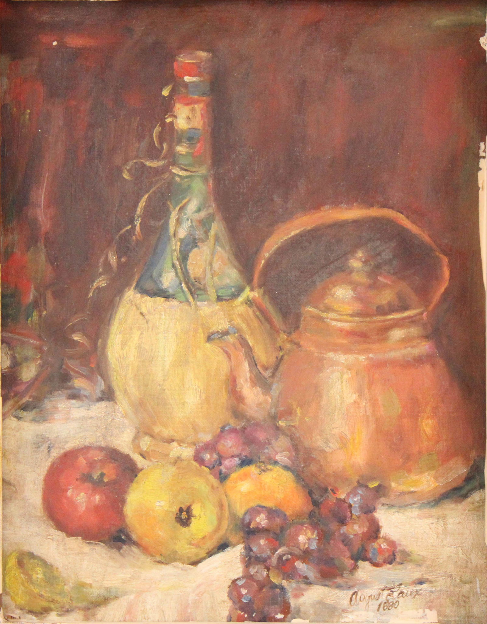 August Laux, 1847-1921, Still Life of Fruit and Kettle, Oil on Board (1 of 10)