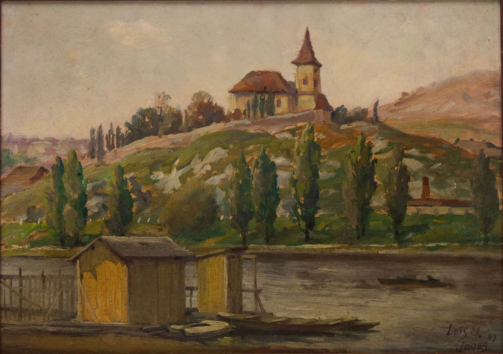 Lois Mailou Jones, American 1905-1998, French Lakeside Village, Oil on Board (1 of 7)