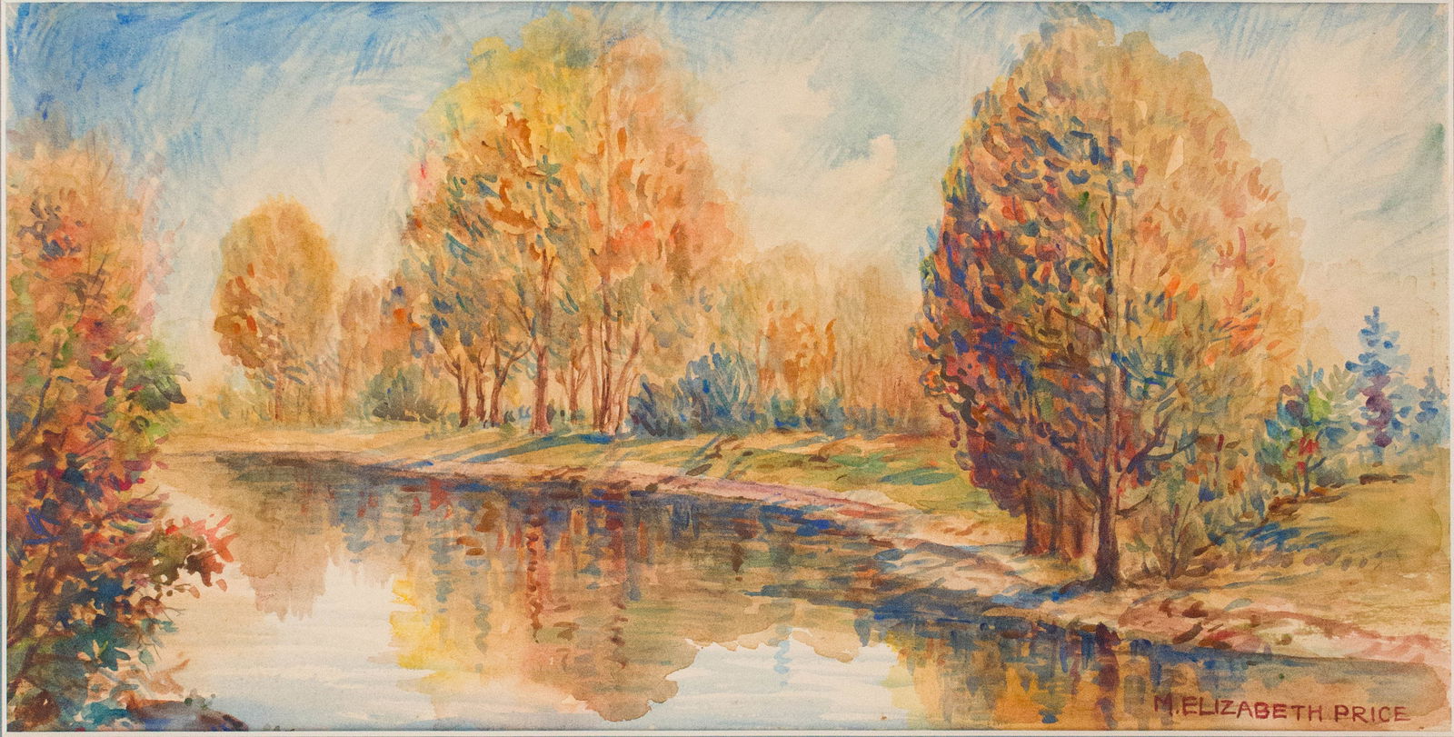 Mary Elizabeth Price, 1877-1965, Autumnal Landscape, Watercolor: Mary Elizabeth Price1877-1965Autumnal LandscapeWatercolorSigned l.r. "M. Elizabeth Price"Sight: 9 1/4 x 18 1/2 in. (23.5 x 47 cm.), Frame: 17 1/4 x 28 1/2 in. (43.8 x 72.4 cm.)