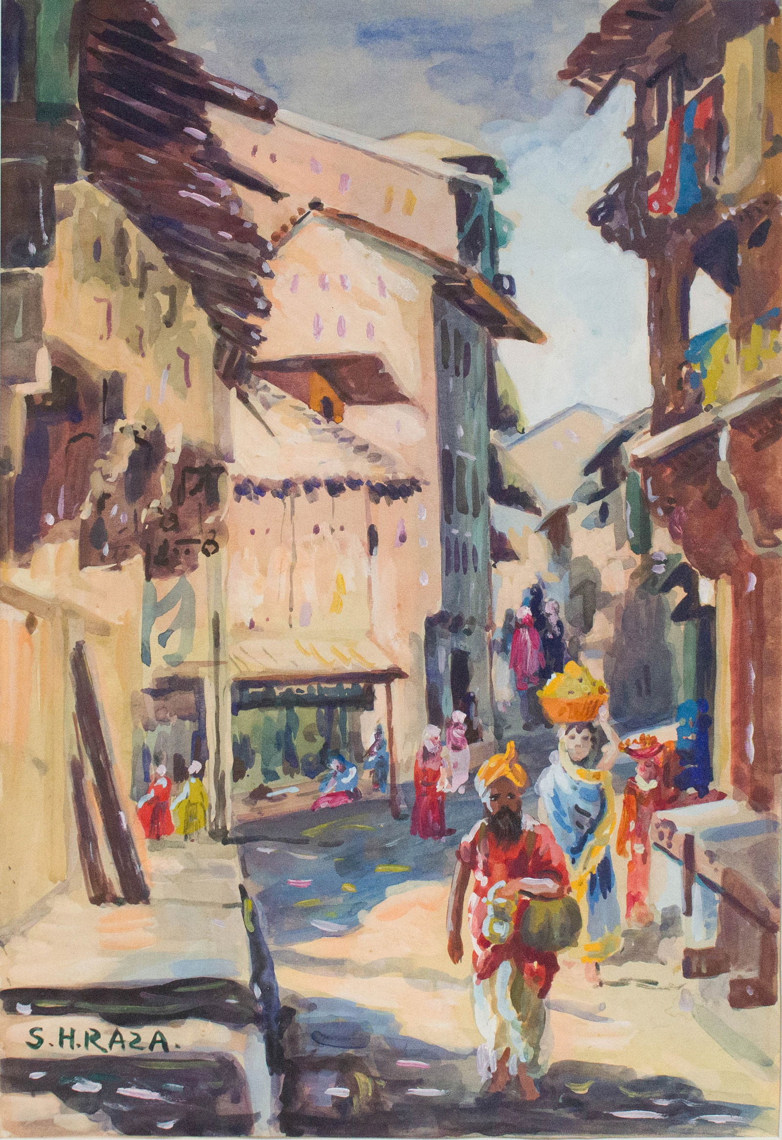Sayed Haider Raza, 1922-2016, Indian Street Scene, Gouache on Paper: Sayed Haider Raza1922-2016Indian Street SceneGouache on PaperSigned l.l. "S.H. Raza"Sight: 15 3/4 x 10 3/4 in. (40 x 27.3 cm.), Frame: 24 x 19 in. (61 x 48.3 cm.)