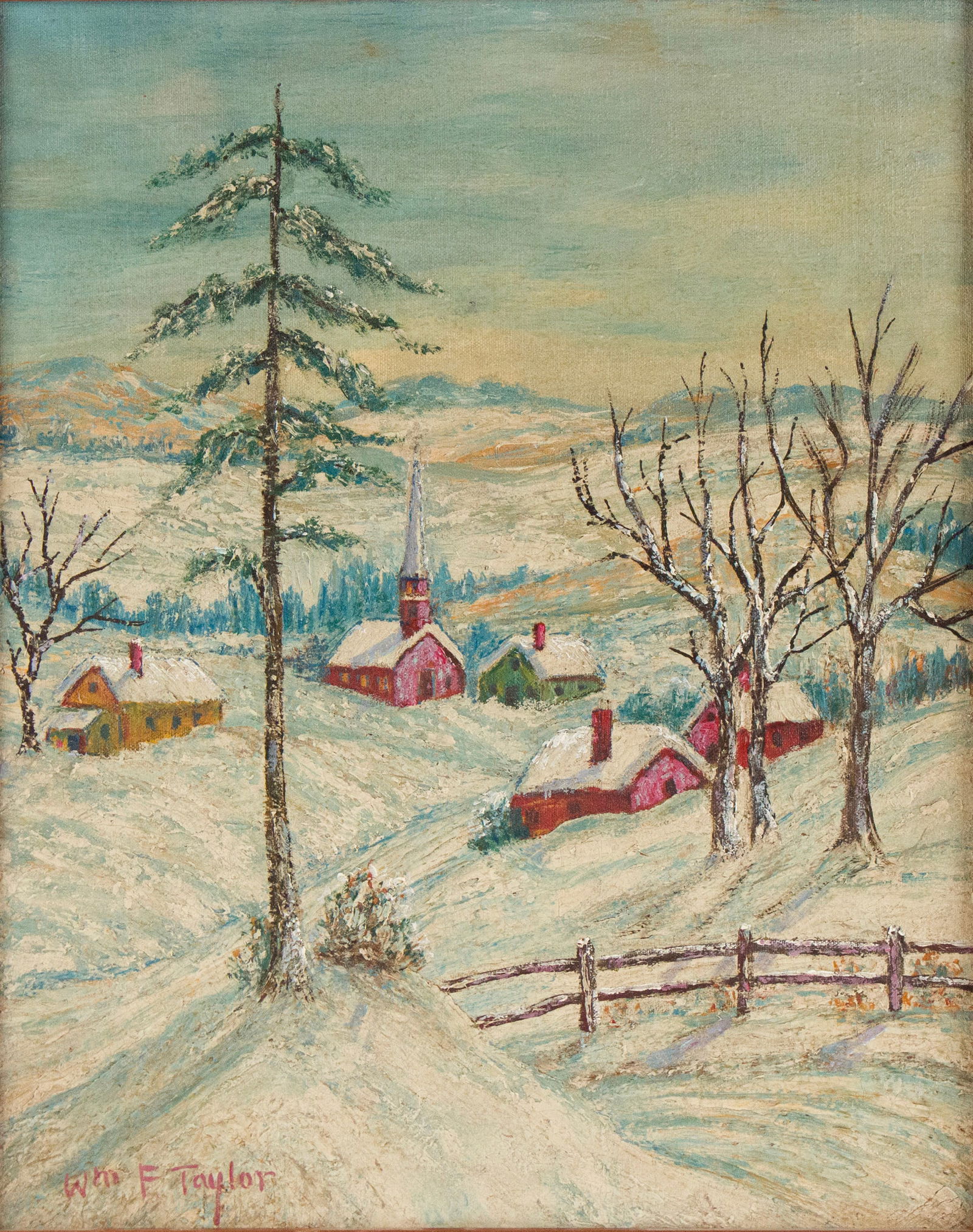 William Francis Taylor, 1883-1970, Winter Village Scene, Oil on Canvas (1 of 6)