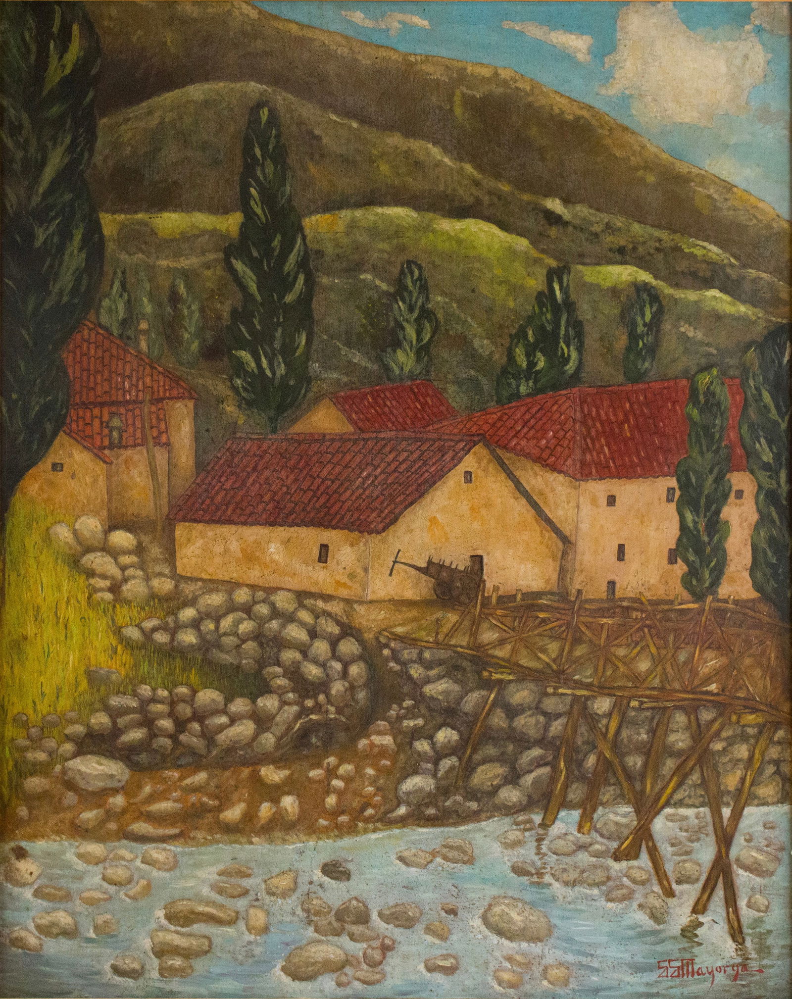 SS Mayorya, Tuscany House in Landscape, Oil on Board (1 of 8)