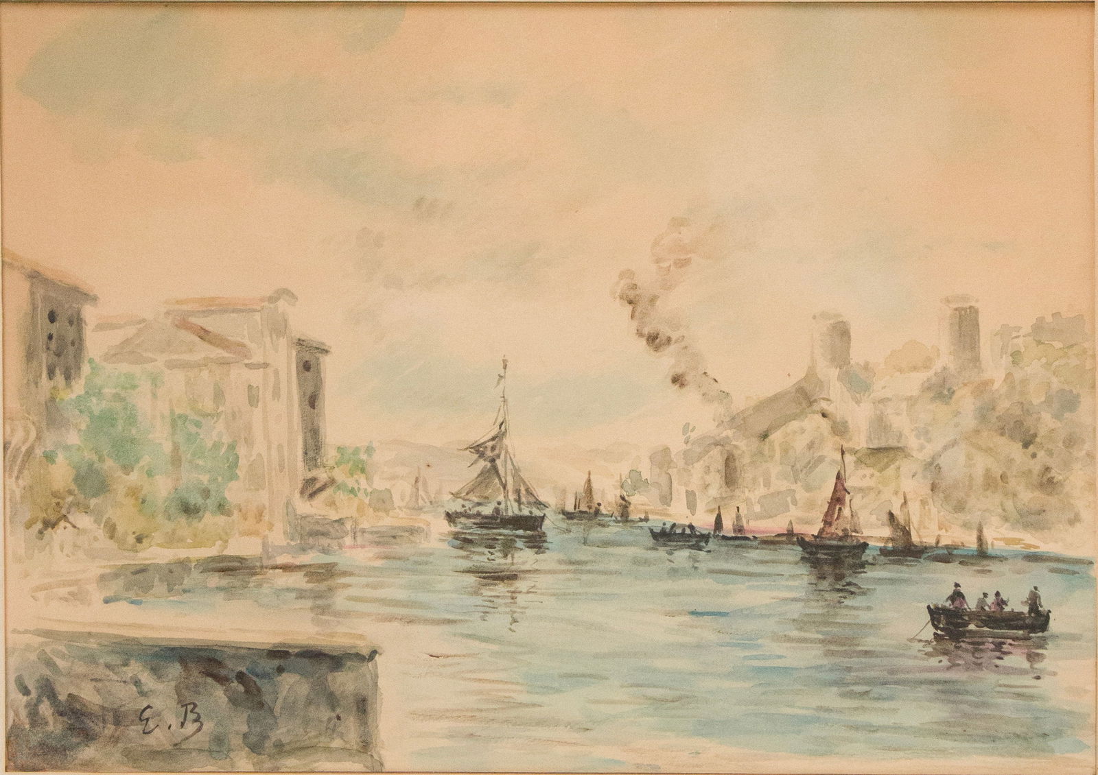 Eugene Boudin, French 1824-1898, Dutch Canal Scene, Watercolor on Paper (1 of 7)