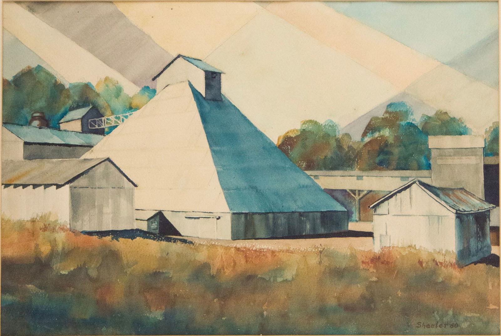 Charles R Sheeler, 1883-1965, Factory Scene, Watercolor: Charles R Sheeler1883-1965Factory SceneWatercolorSigned and dated l.r. "Sheeler 60"Sight: 13 1/2 x 20 1/2 in. (34.3 x 52.1 cm.), Frame: 25 x 31 in. (63.5 x 78.7 cm.)