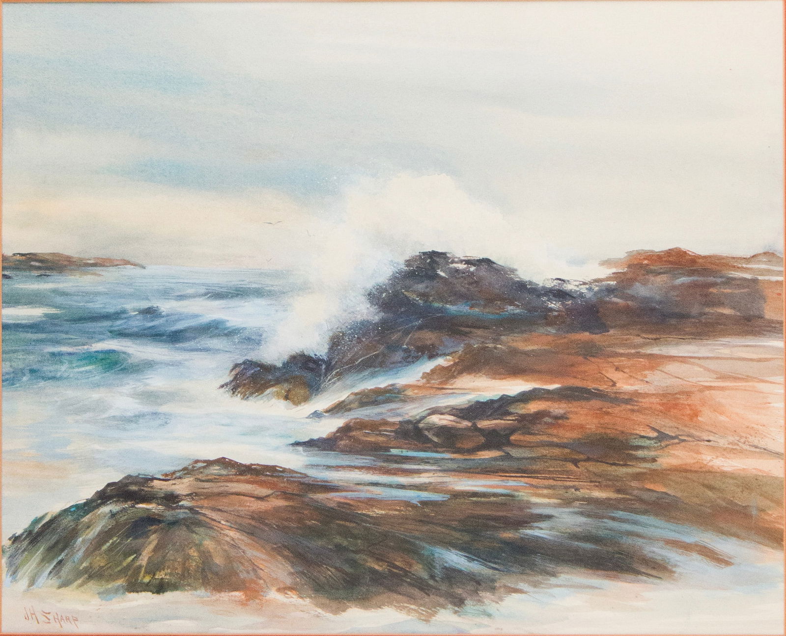 Joseph Henry Sharp, 1859-1953, Rocky Coastline, Watercolor: Joseph Henry Sharp1859-1953Rocky CoastlineWatercolorPossibly Hawaii, signed l.l. "JH Sharp"Sight: 17 x 20 1/2 in. (43.2 x 52.1 cm.), Frame: 24 x 27 1/2 in. (61 x 69.9 cm.)