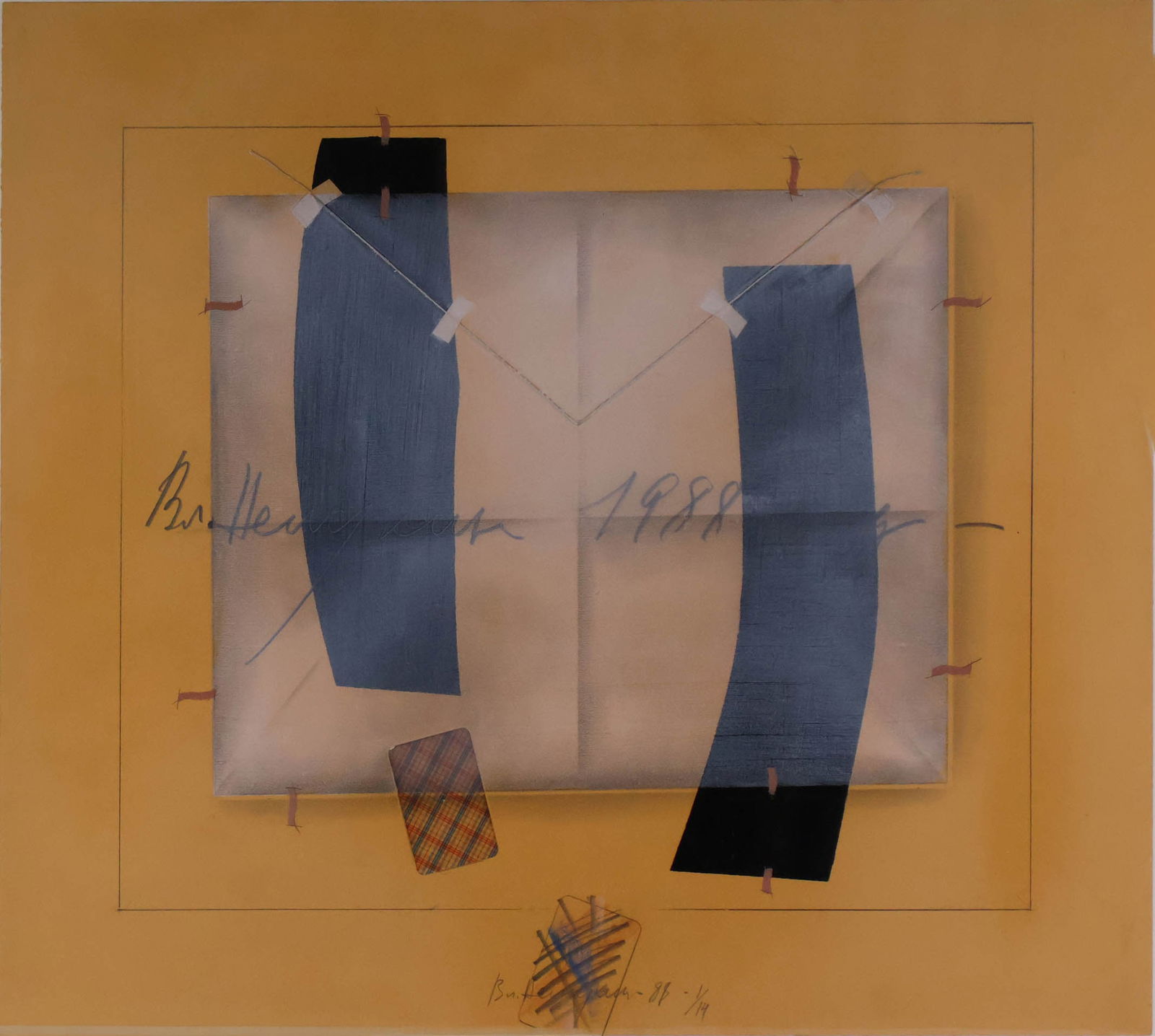 Vladimir Nemukhin, Russian 1925-2016, The Envelope 1988, Pastel, Collage on paper: Vladimir NemukhinRussian, 1925-2016The Envelope 1988Pastel, Collage on paperAbstract Envelope on Paper. Together with a Mimi Ferzt Gallery catalogue. "The Envelope" is illustrated on page 21.Provenanc