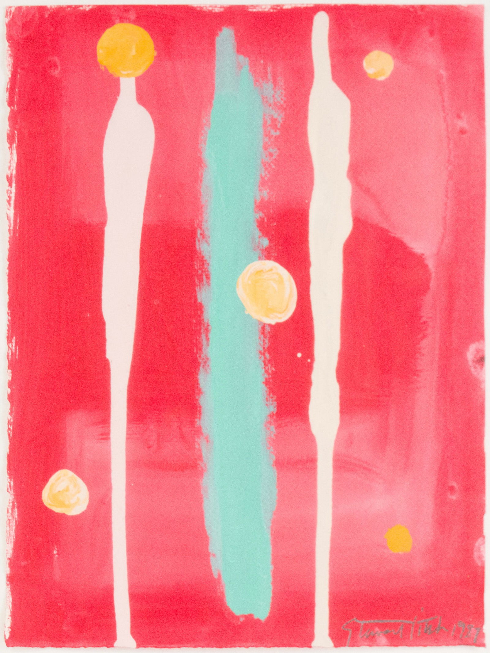 Stewart Hitch, American 1940-2002, Abstract Yellow on Red, Paint on Paper (1 of 5)