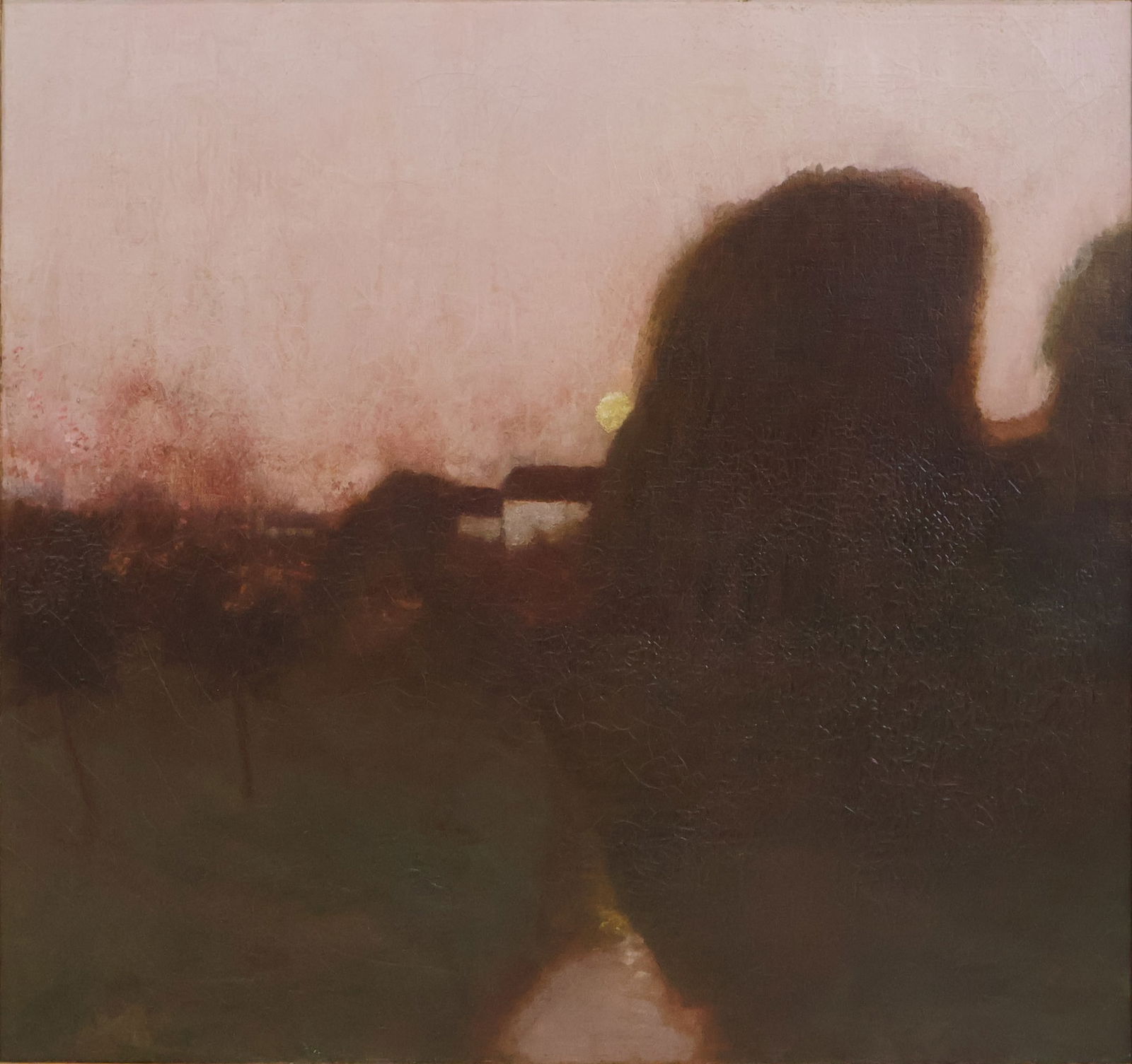 Farmstead with Willow Tree at Sunset, Oil on Canvas: Farmstead with Willow Tree at SunsetOil on CanvasPossibly signed "R. Tierney"Sight: 28 x 30 in. (71.1 x 76.2 cm.), Frame: 40 x 42 in. (101.6 x 106.7 cm.)