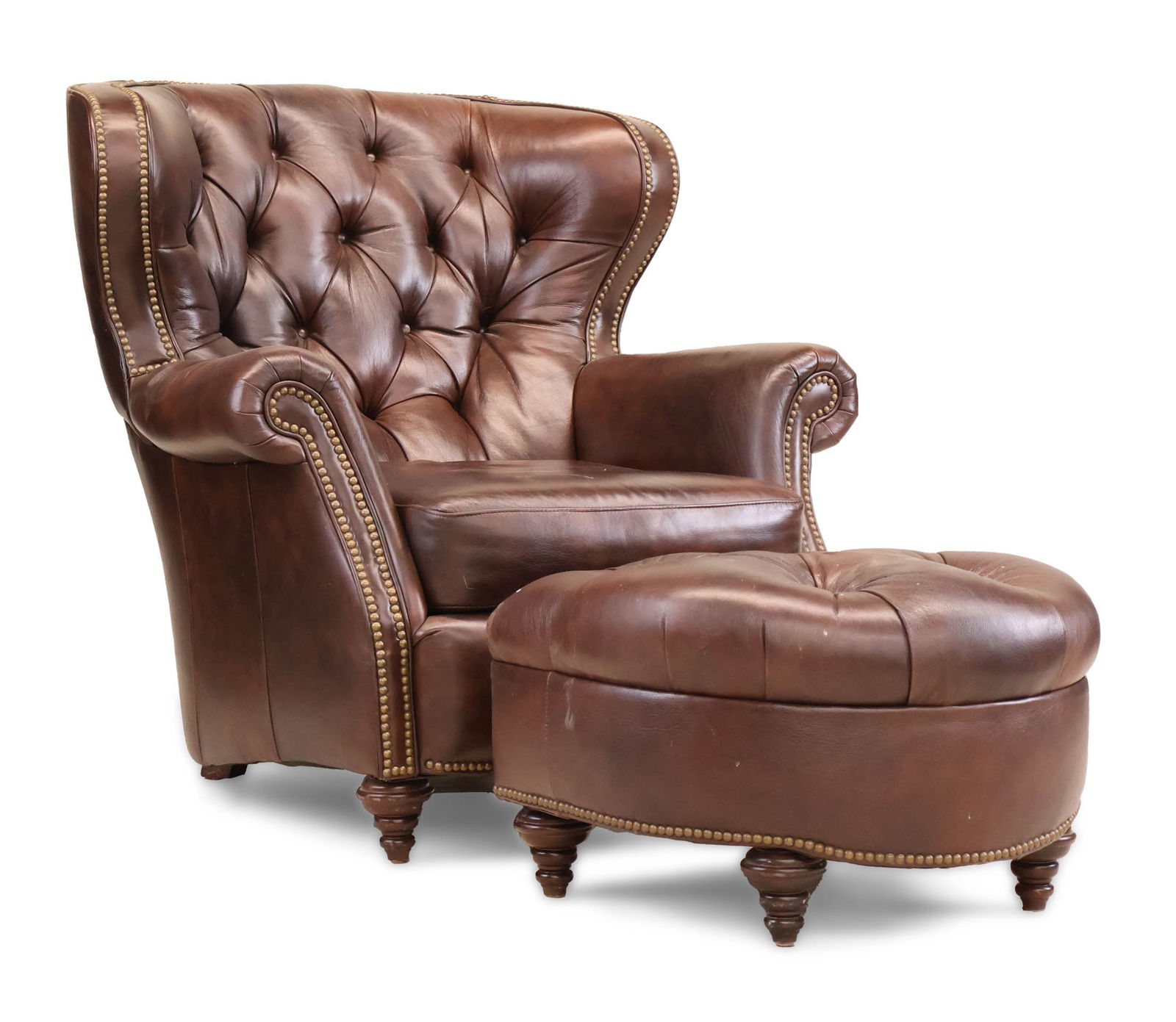 Contemporary Chesterfield Type Club Chair and Ottoman: Contemporary Chesterfield Type Club Chair and Ottoman 20th C. Seat: 19"h, Crest: 40"h