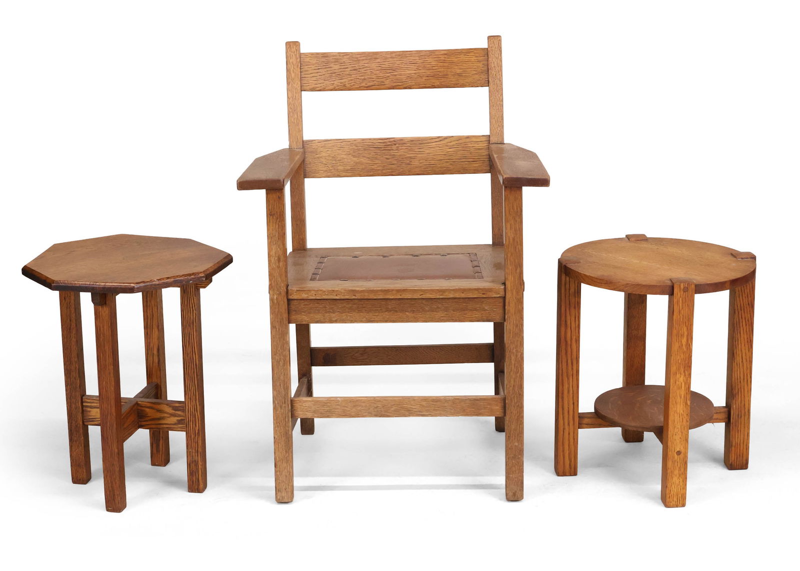 Arts & Crafts Oak Armchair and Two Side Tables (1 of 16)