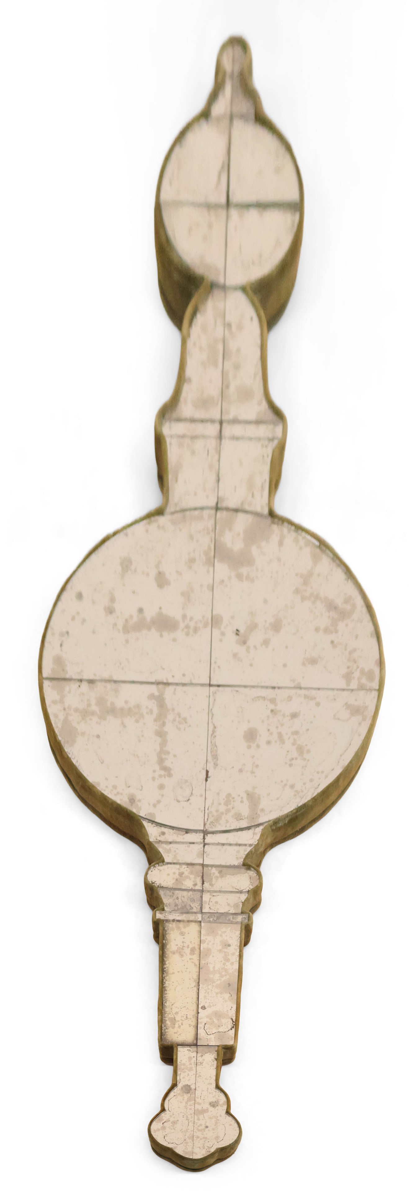 Contemporary Banjo-Form Looking Glass: Contemporary Banjo-Form Looking Glass 20th C. with velvet banding. Losses. 5'5"h x 19"w