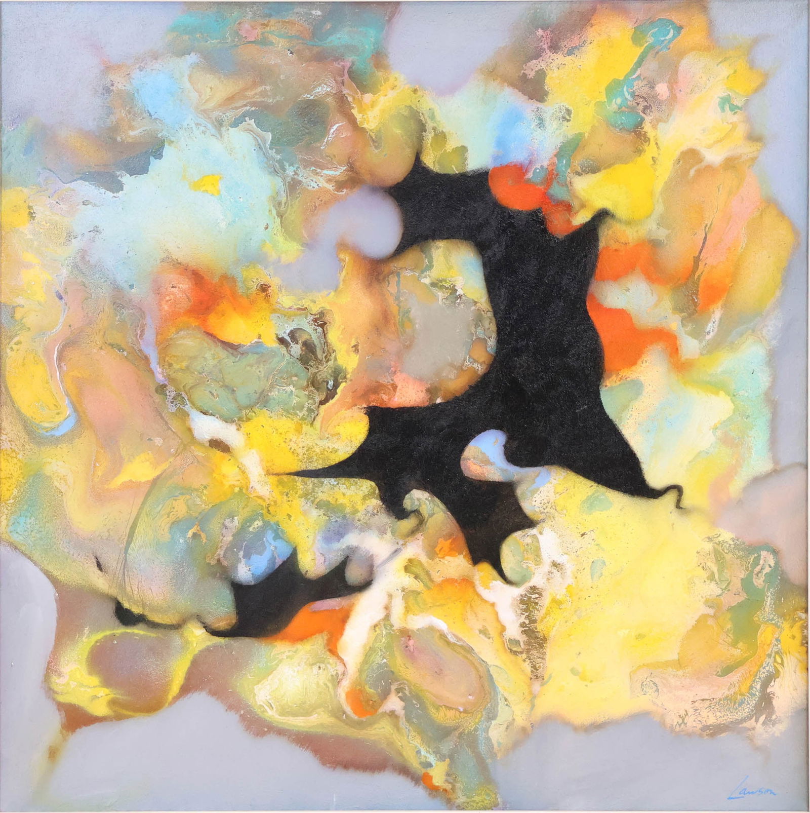 Robert Lawson, American 1920-, Abstract in Gray, Oil on Canvas: Robert Lawson American, 1920- Abstract in Gray Oil on Canvas Signed l.r. "Lawson", bears label verso. Sight: 39 1/4 x 39 1/4 in. (99.7 x 99.7 cm.), Frame: 42 x 42 in. (106.7 x 106.7 cm.)