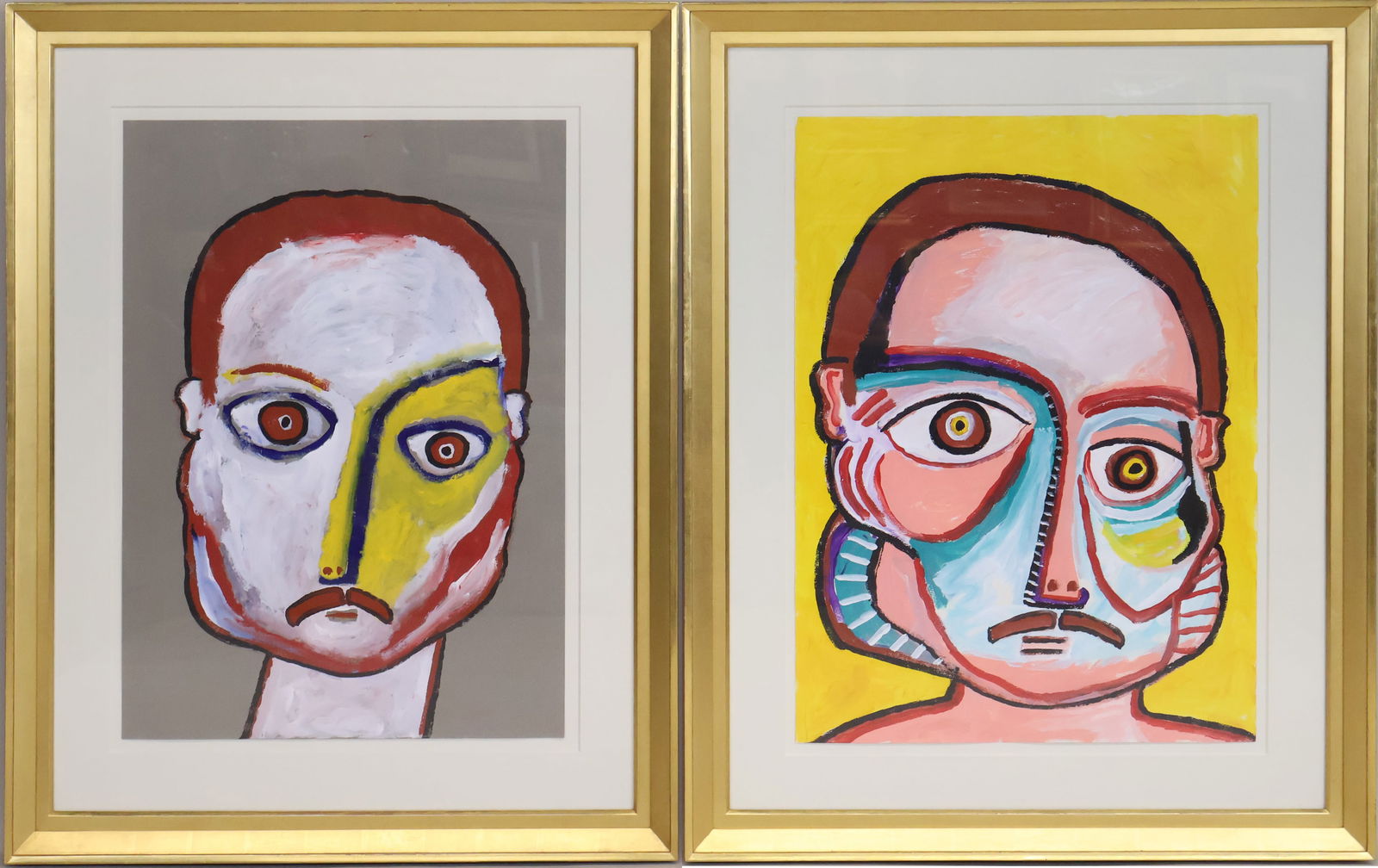 Pair of Cubist-Inspired Portraits, Oil on Canvas: Pair of Cubist-Inspired Portraits Oil on Canvas Unsigned, late 20th C. Sight: 30 x 22 in. (76.2 x 55.9 cm.), Frame: 41 1/2 x 33 1/2 in. (105.4 x 85.1 cm.)