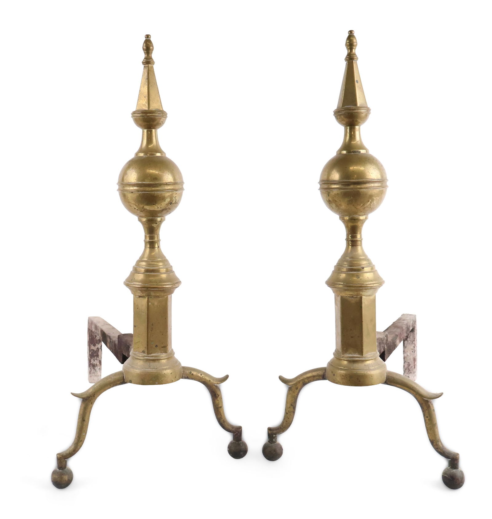 Pair of Federal Cast Brass Whittingham-Type Steeple Top Andirons (1 of 7)