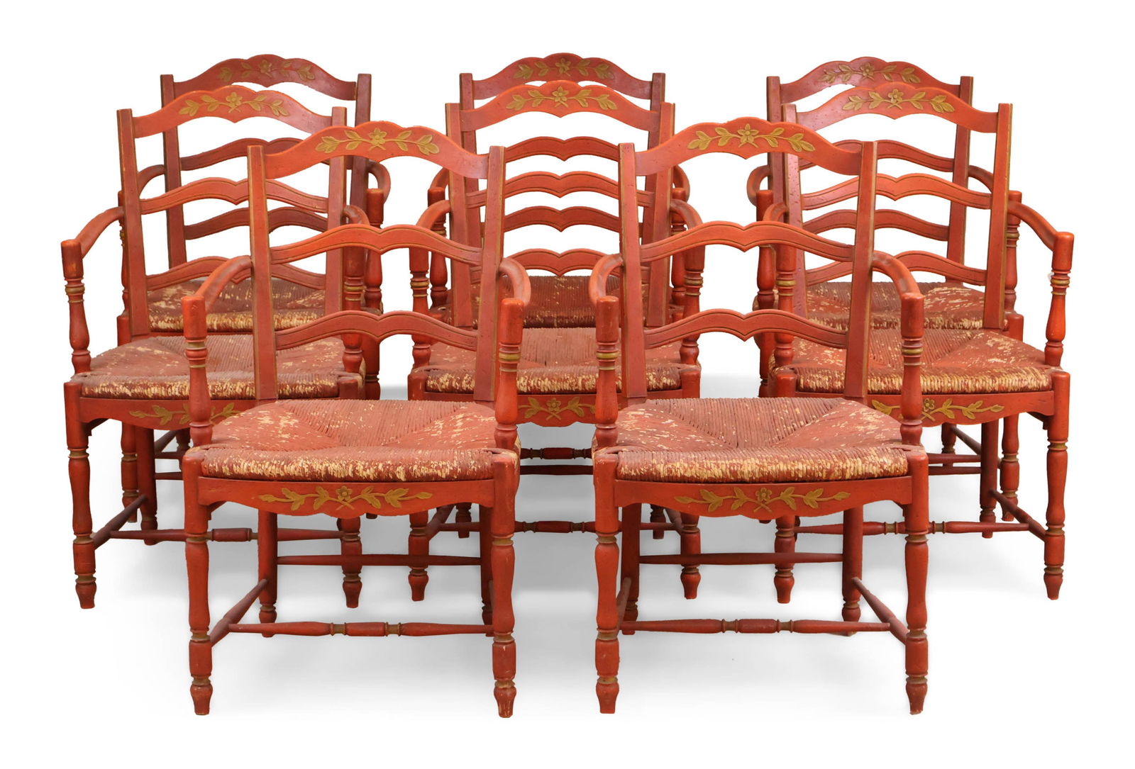 Set of Eight Provincial Red Painted Armchairs (1 of 15)