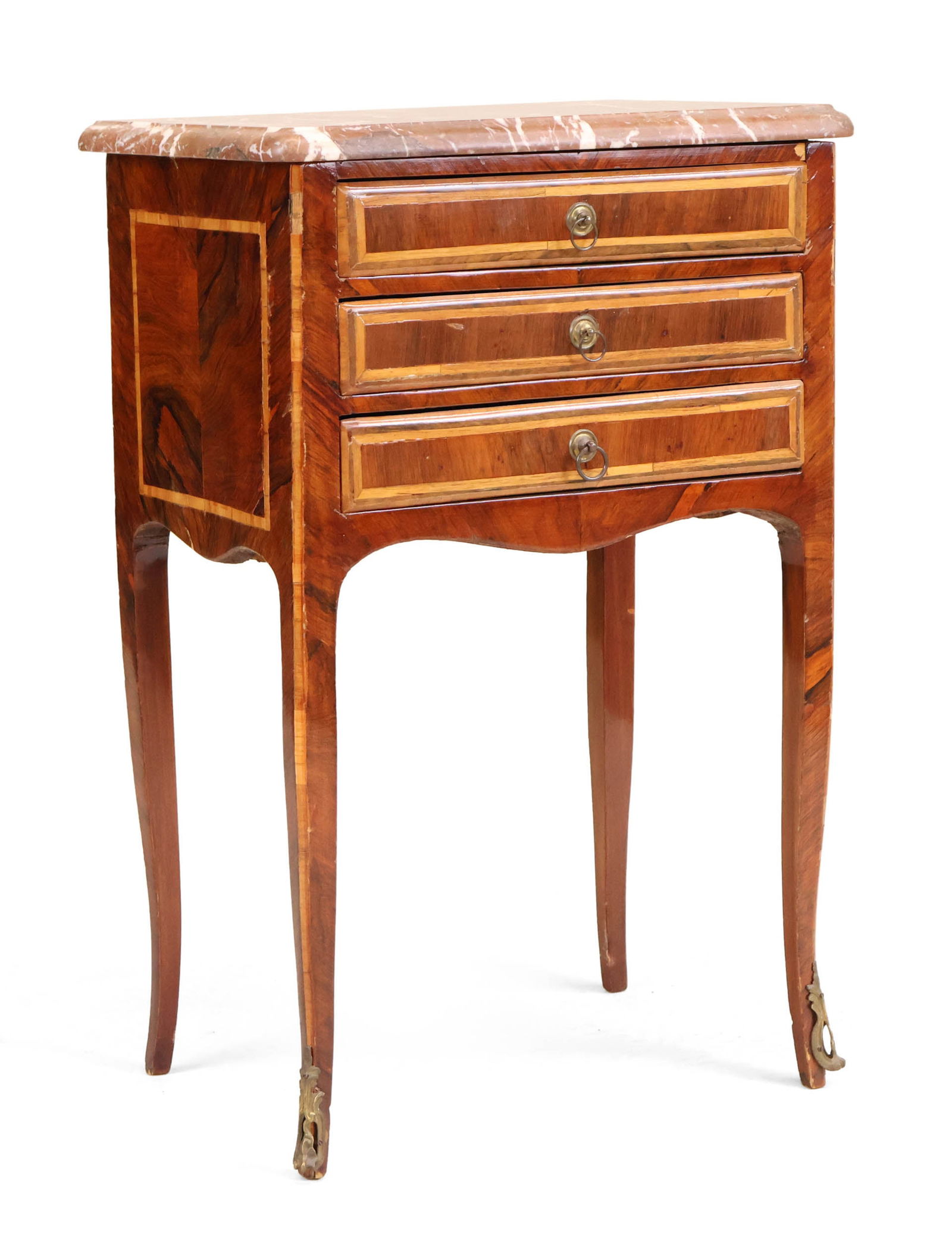 Louis XVI Marble Top Three Drawer Petit Commode: Louis XVI Marble Top Three Drawer Petit CommodeFrench, 18th C.28 1/2 x 18 3/4 x 12 3/4 in. (72.4 x 47.6 x 32.4 cm.)
