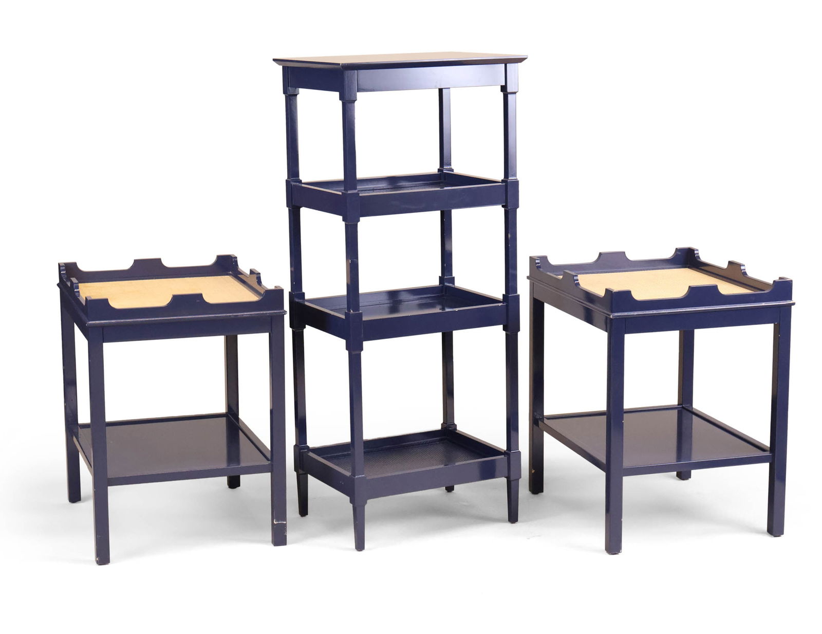 Pair of George III Style Cane-Inset Blue Lacquered Side Tables (1 of 12)