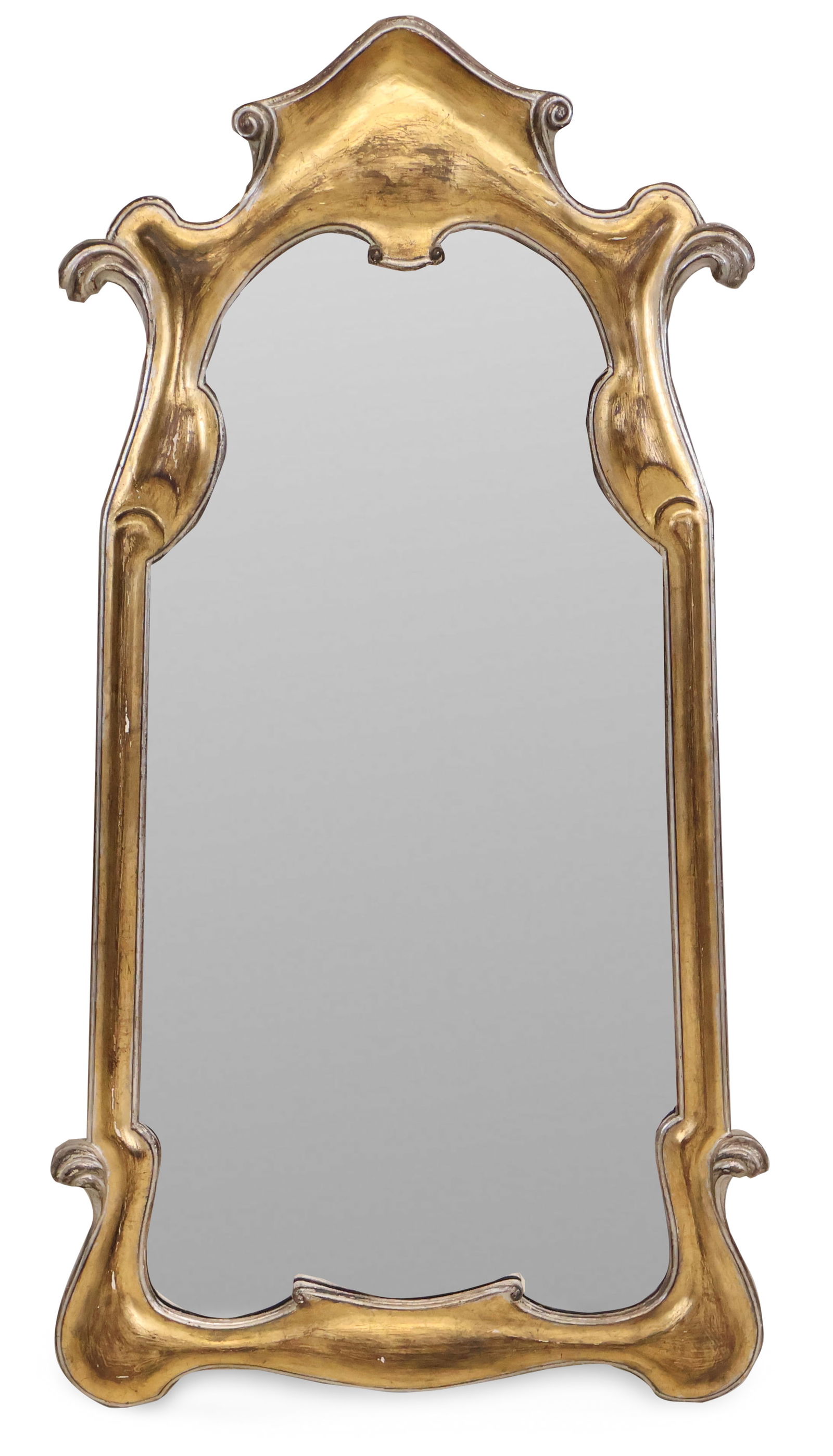 Art Nouveau Gilt and Silver-Gilt Looking Glass: Art Nouveau Gilt and Silver-Gilt Looking Glass Early 20th C. 4'5"h x 28"w