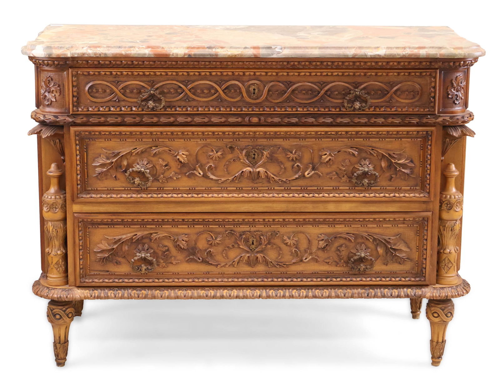 Louis XVI Style Carved Mahogany Marble Top Commode (1 of 18)