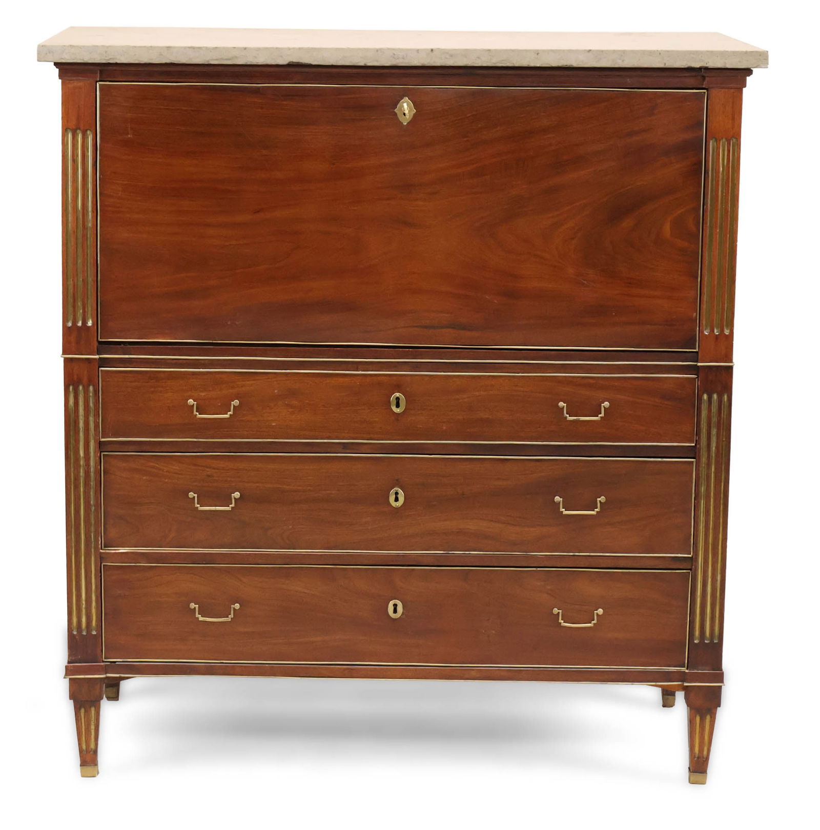 Neoclassical Brass-Inlaid Mahogany Marble Top Campaign Secretaire a Abbatant (1 of 20)