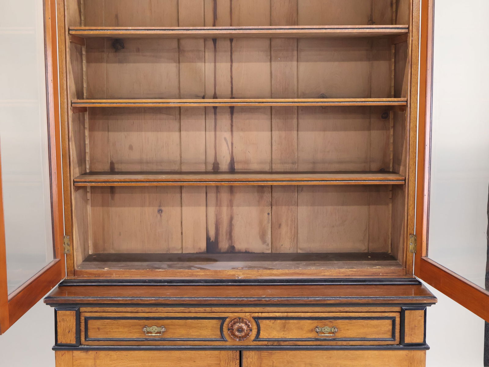 Victorian Part-Ebonized Oak Library Bookcase - 14