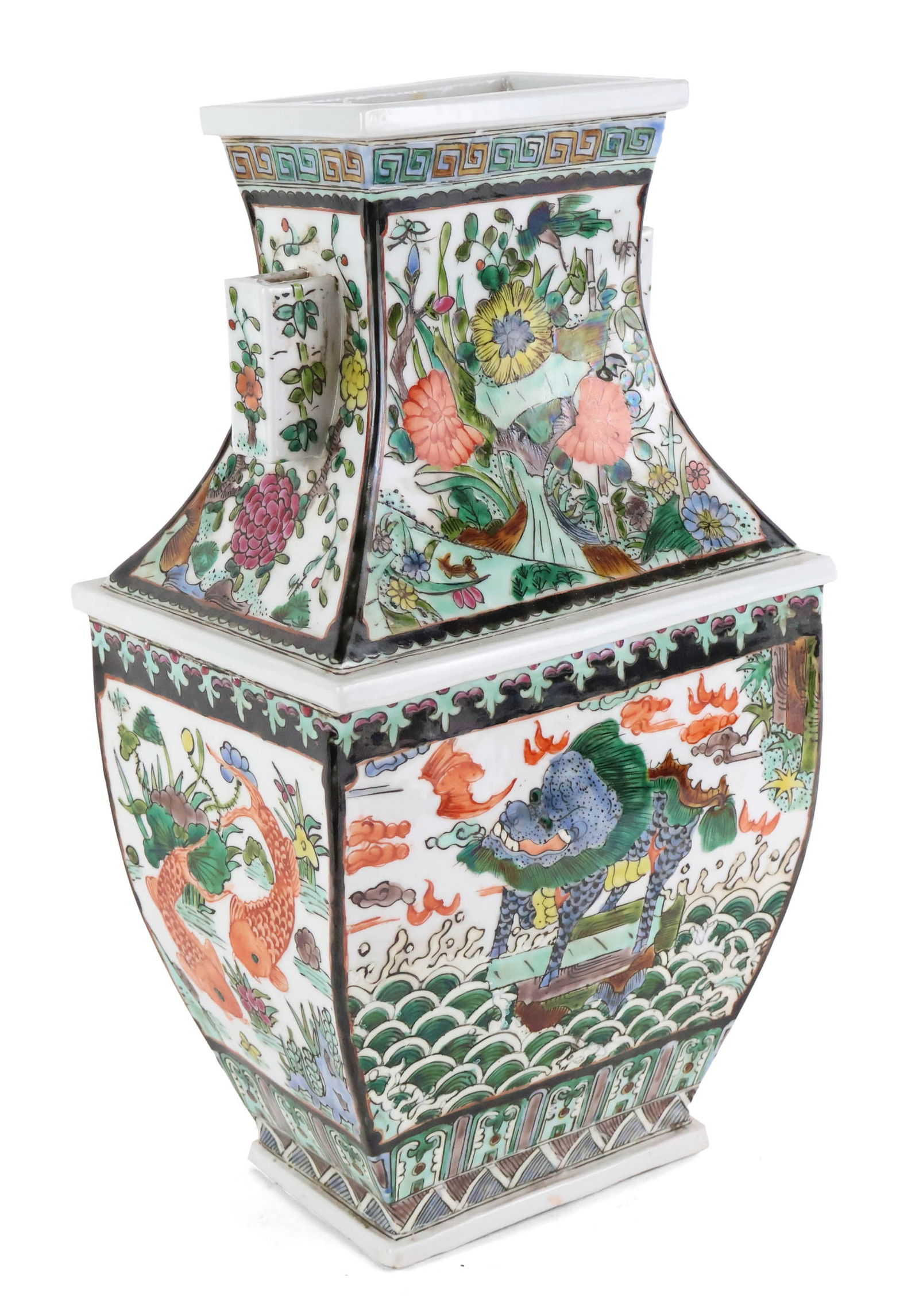 Chinese Famille Verte Porcelain Hu Vase: Chinese Famille Verte Porcelain Hu Vase 20th C. 16 3/4 x 9 1/2 x 7 in. (42.5 x 24.1 x 17.8 cm.)