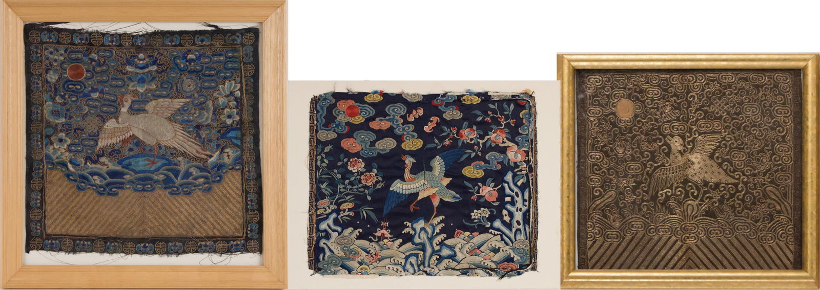 Three Chinese Embroidered Official Rank Patches (1 of 12)