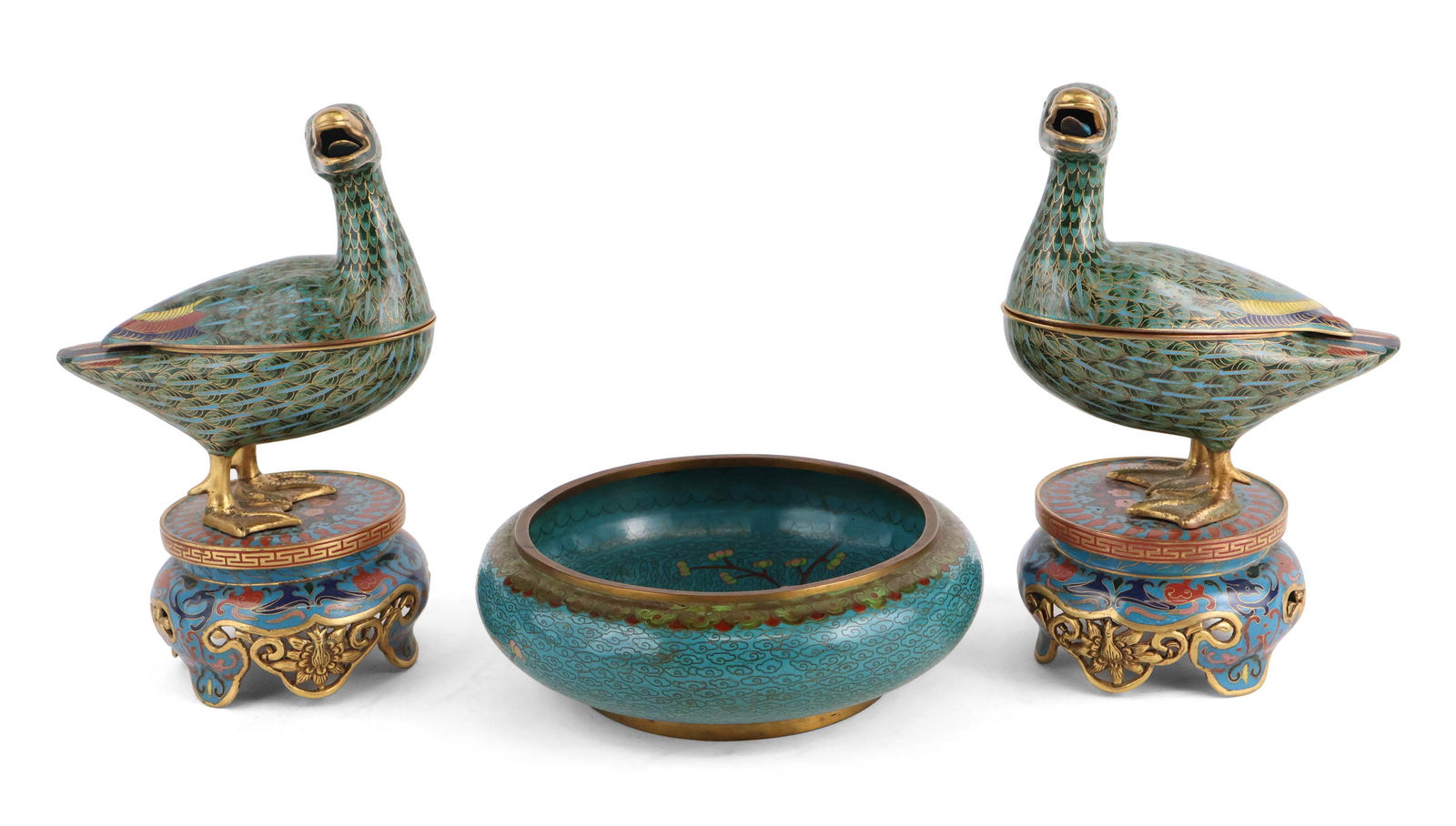 Pair of Chinese Cloisonne Enameled Birds (1 of 15)