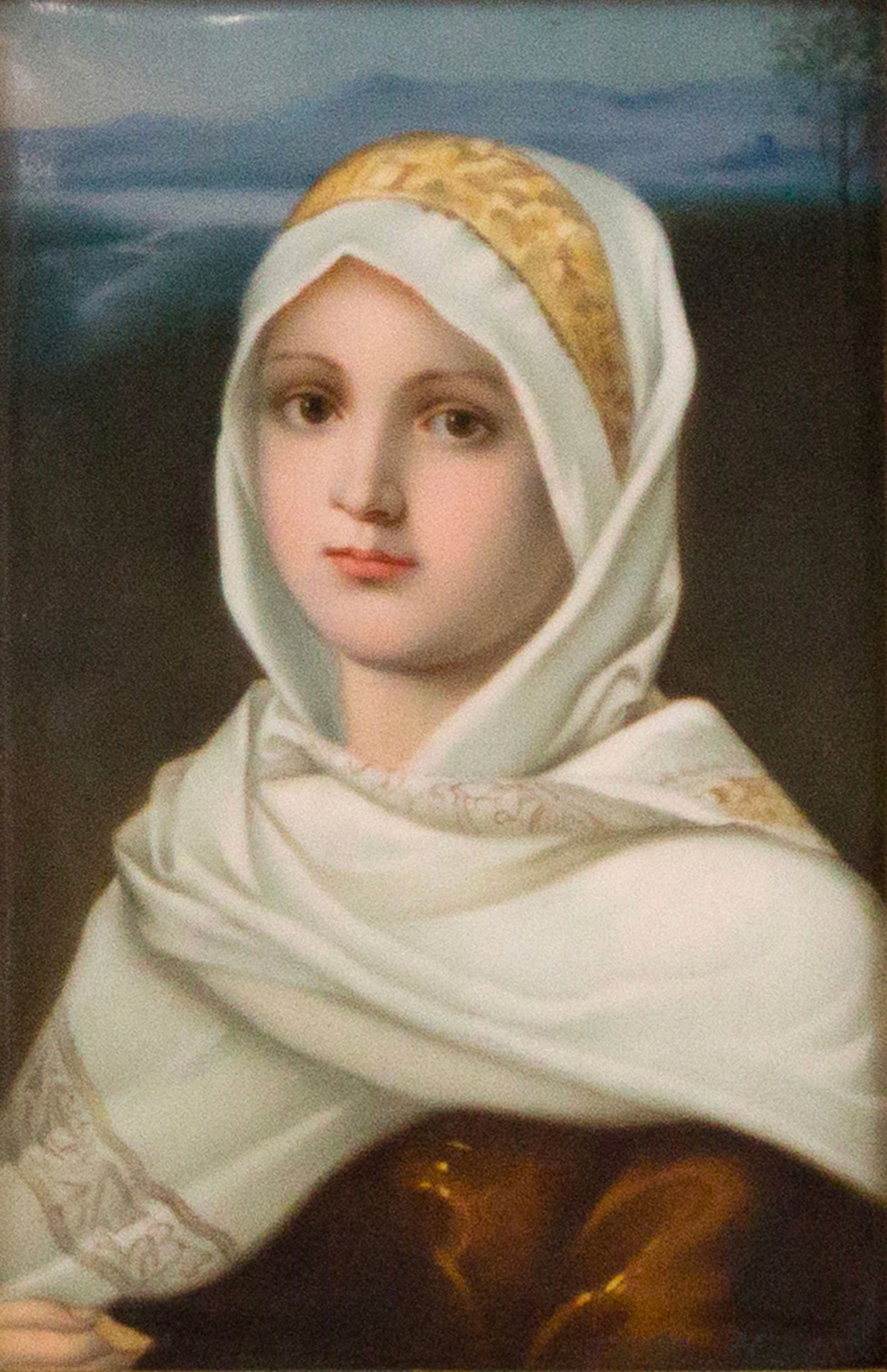 After F.A. von Kaulbach, Portrait of Girl with White Scarf, KPM Porcelain Plaque (1 of 8)