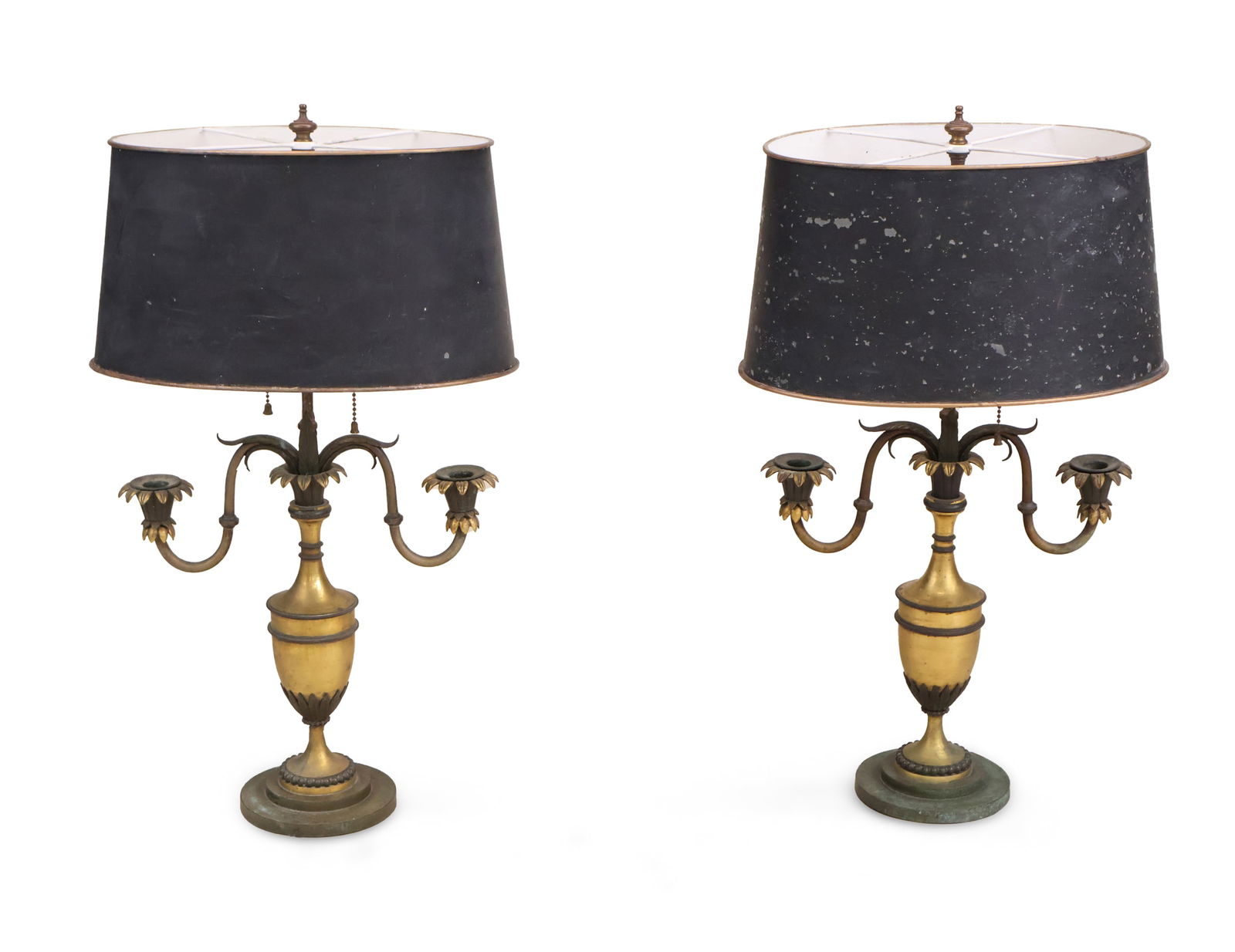 Pair of Louis XVI Style Bouillotte Lamps: Pair of Louis XVI Style Bouillotte Lamps French taste, 20th C. 24 x 15 x 10 in. (61 x 38.1 x 25.4 cm.)