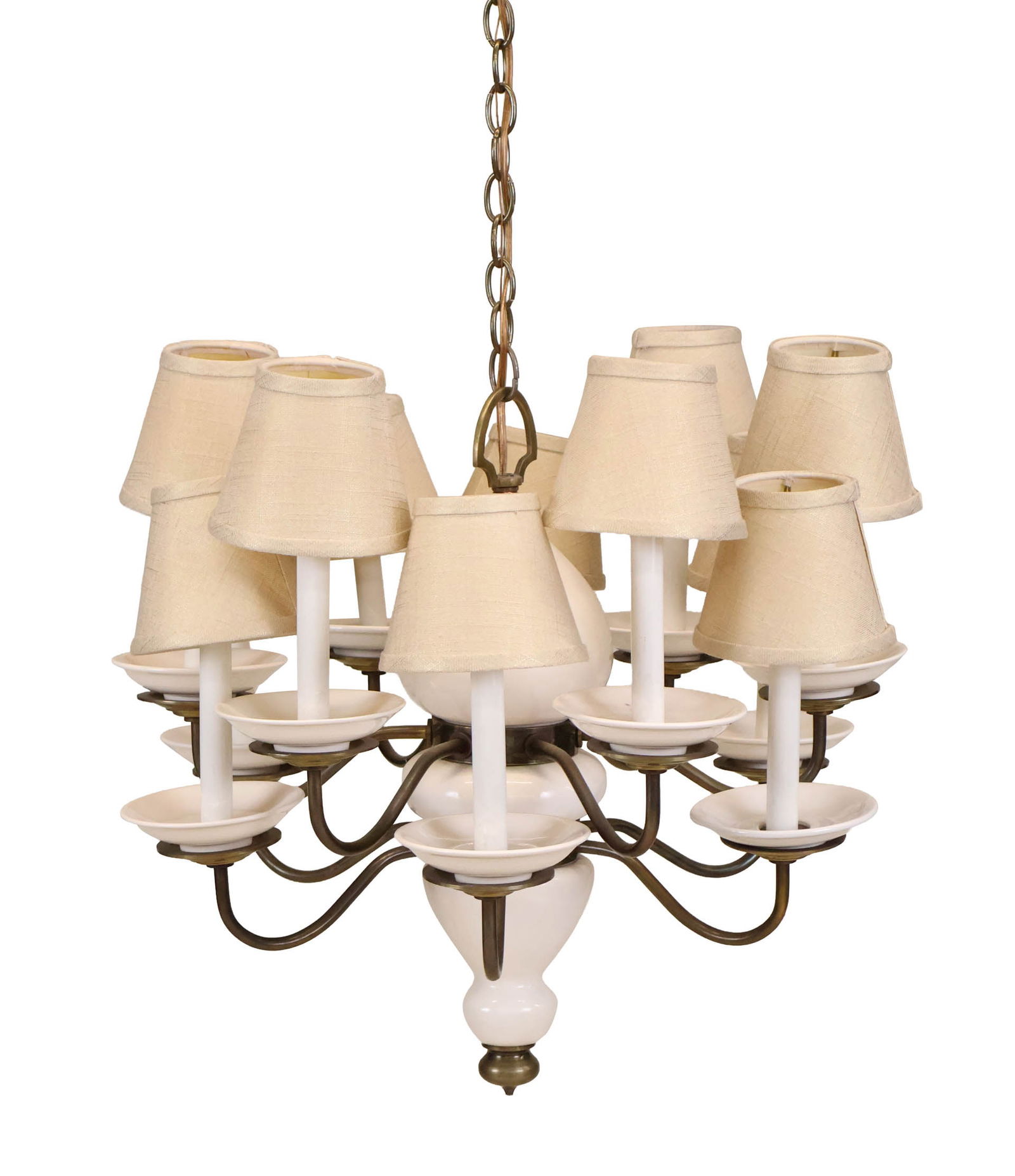 Contemporary Twelve-Light Chandelier: Contemporary Twelve-Light Chandelier With removable ceramic bobeches. Approx 20 x 24 in. (50.8 x 61 cm.)