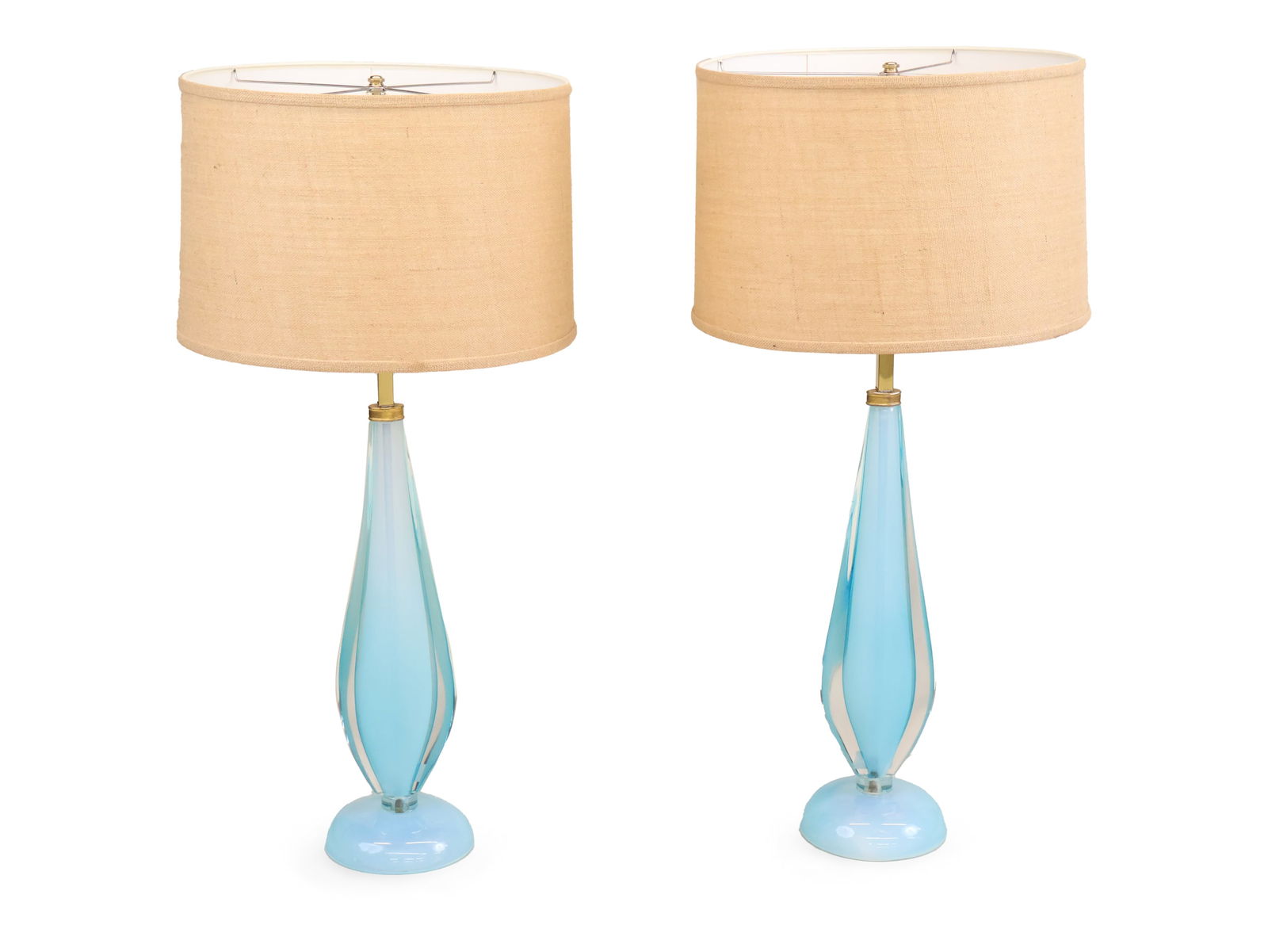 Pair of Blue Glass and Bras Table Lamps (1 of 11)