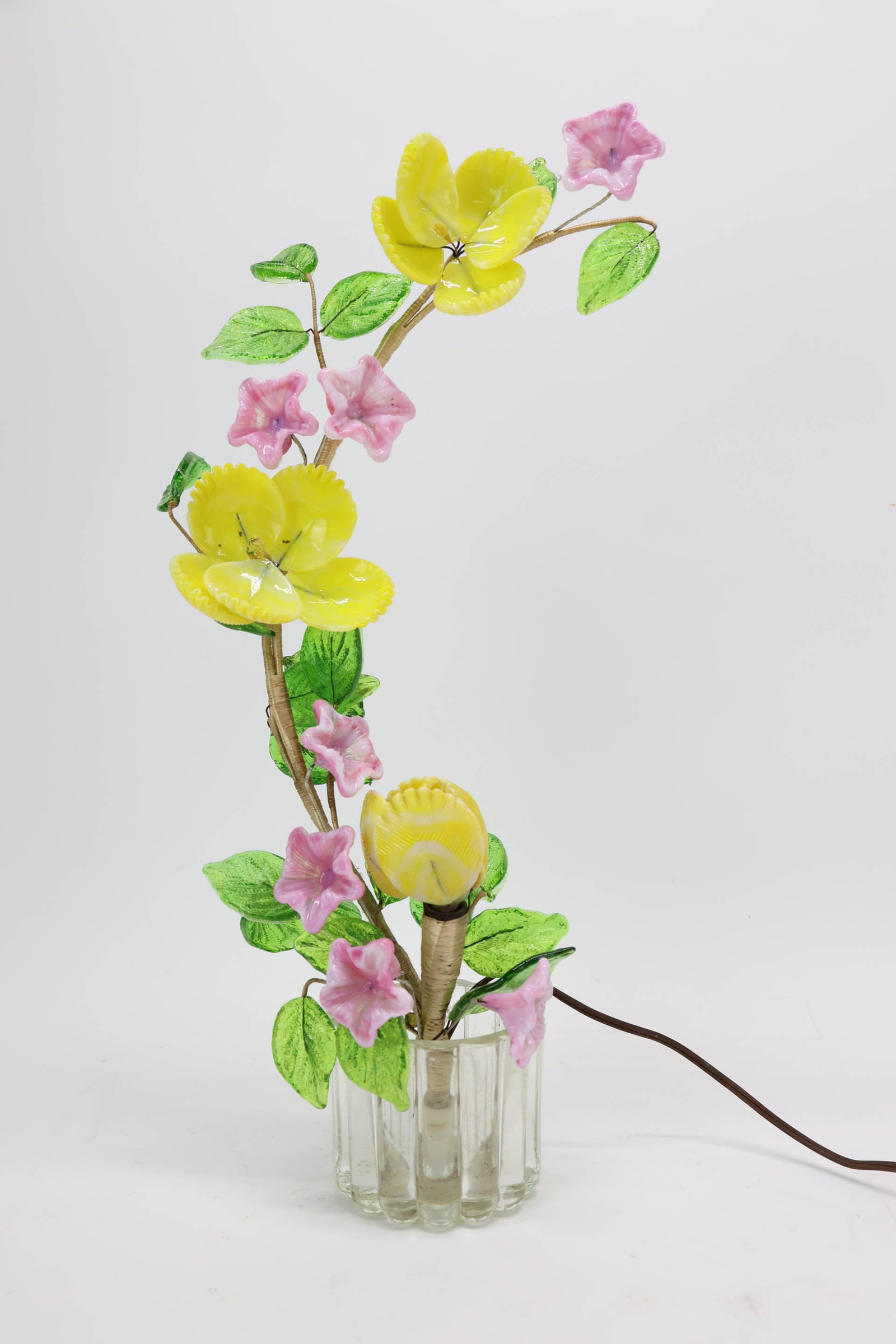 Vintage Floral Art Glass Table Lamp (1 of 5)