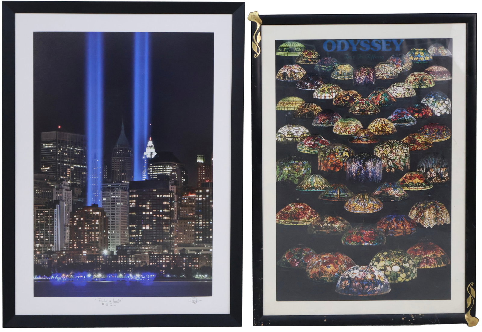 Tribute in Light 9-11-2010, Photograph: Tribute in Light 9-11-2010 Photograph Signed, titled and dated in pencil. Together with a poster of Tiffany lamp shades, titled "Odyssey: True to Tiffany". Largest Sight:34 3/4 x 23 1/4 in. (88.3 x