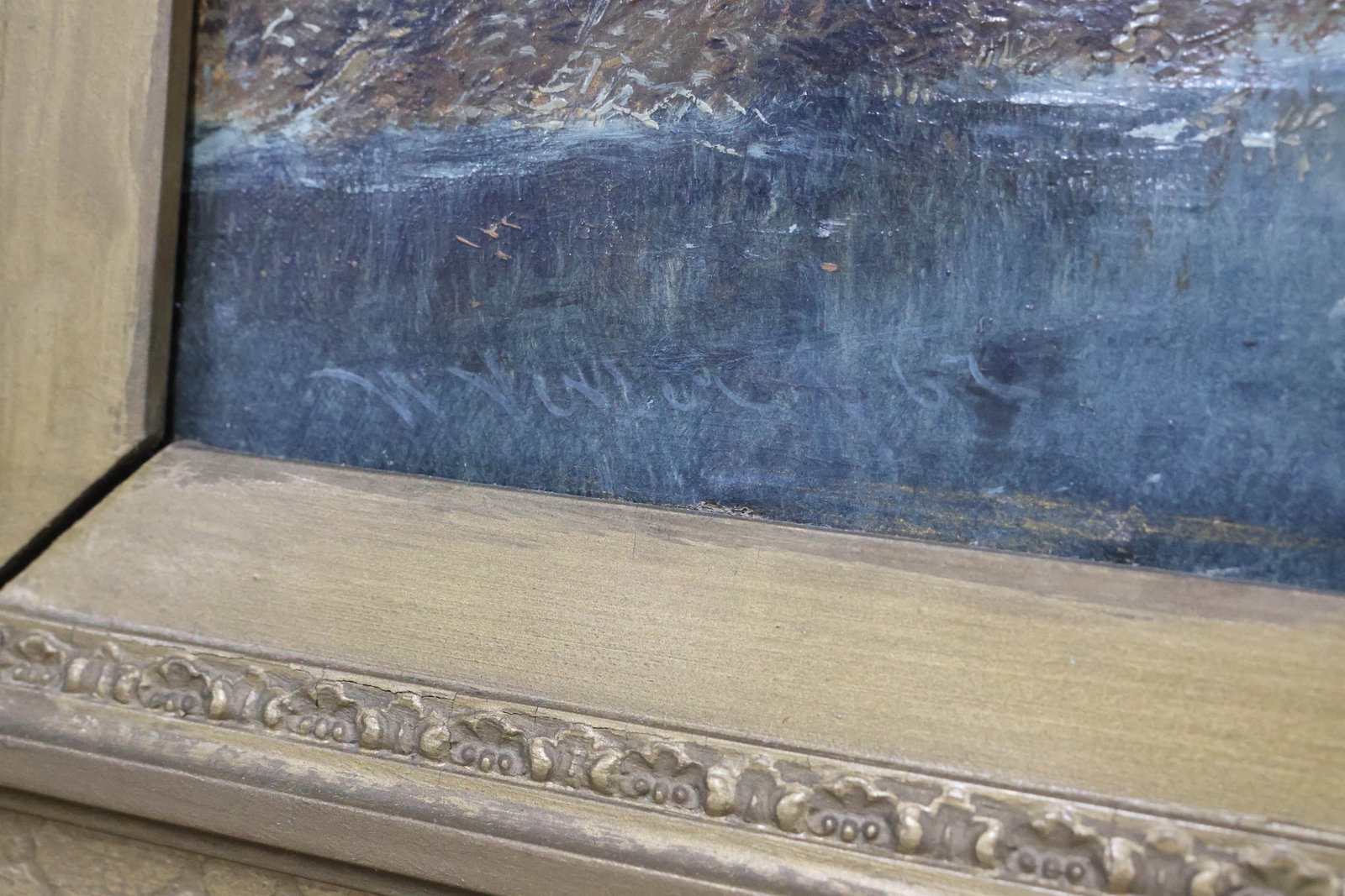 Antique Willem Vester Oil on Canvas of Ice Skaters on Pond - 12