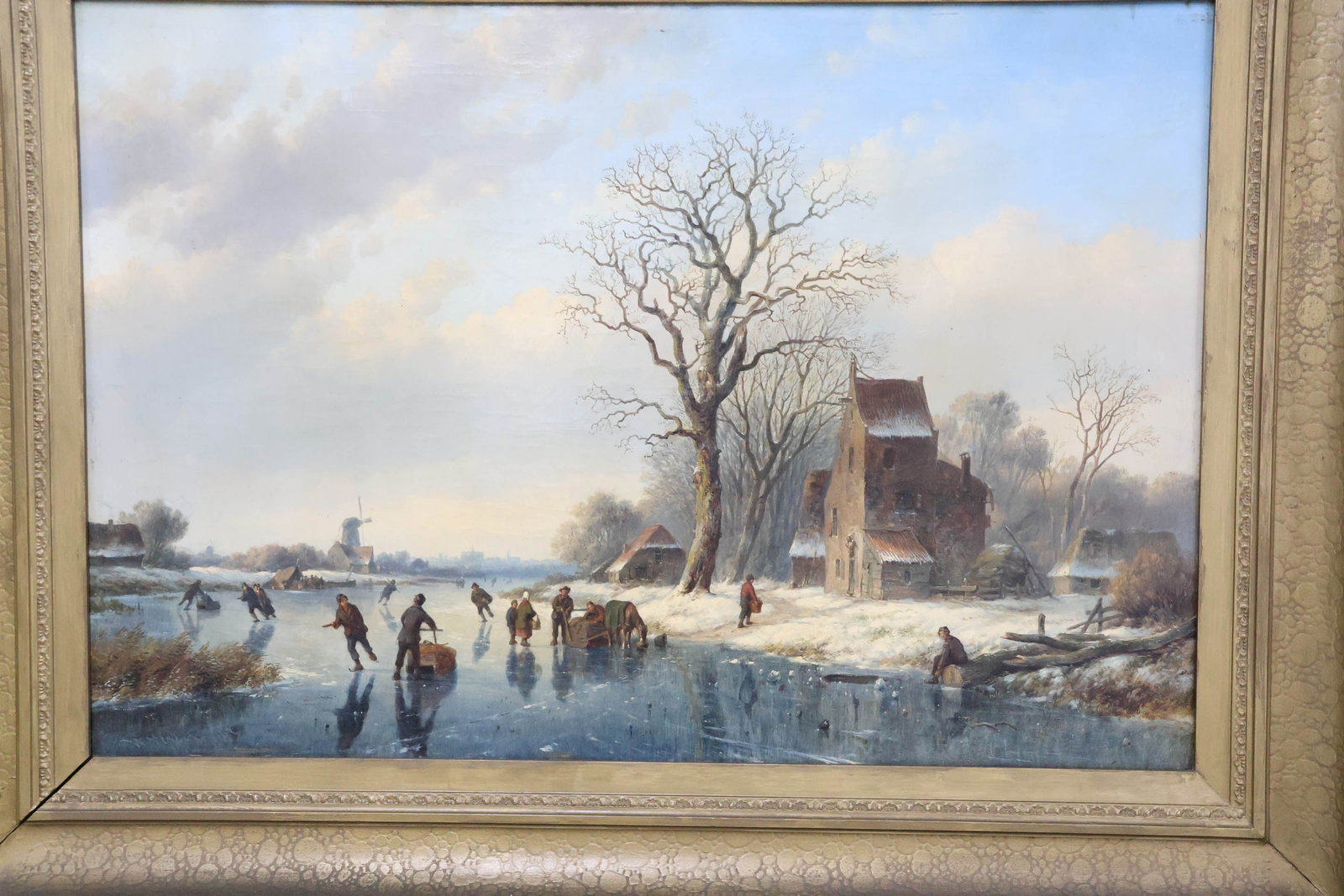 Antique Willem Vester Oil on Canvas of Ice Skaters on Pond - 3