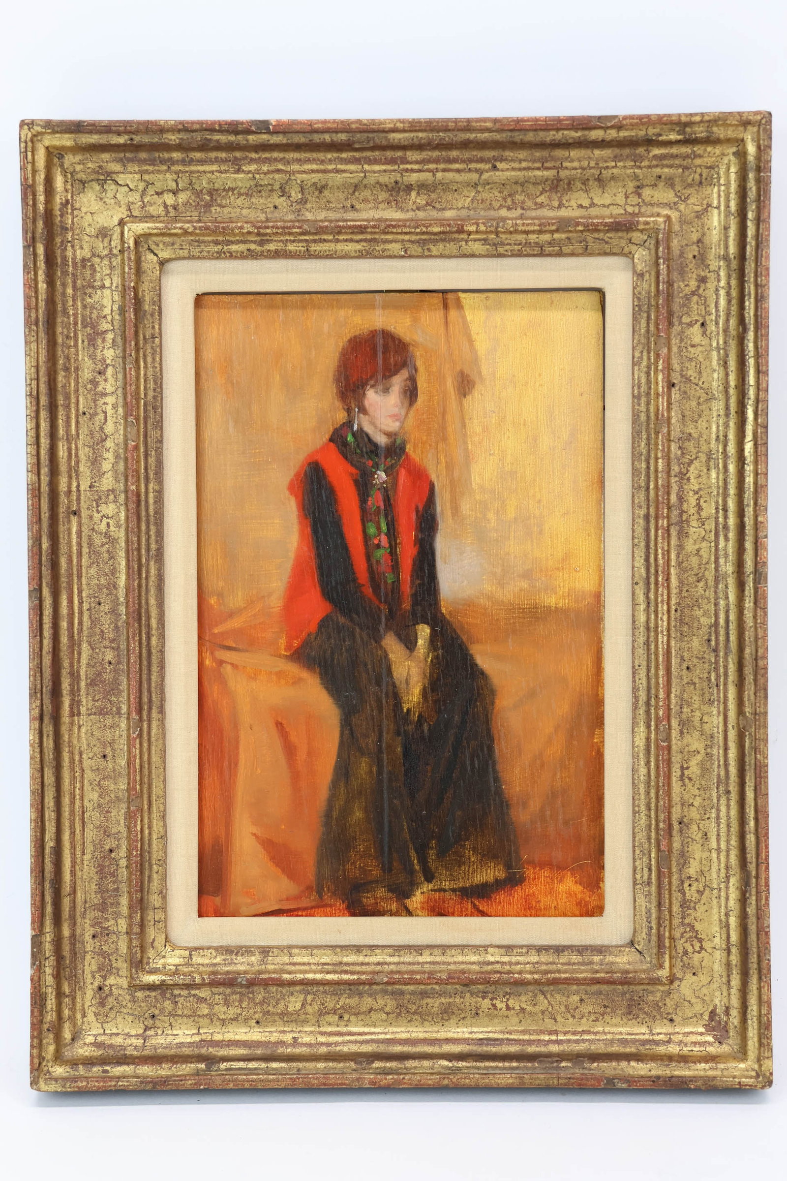 Stuart Kaufman Oil on Board, "Young Woman In a Red Vest" 1969 (1 of 9)