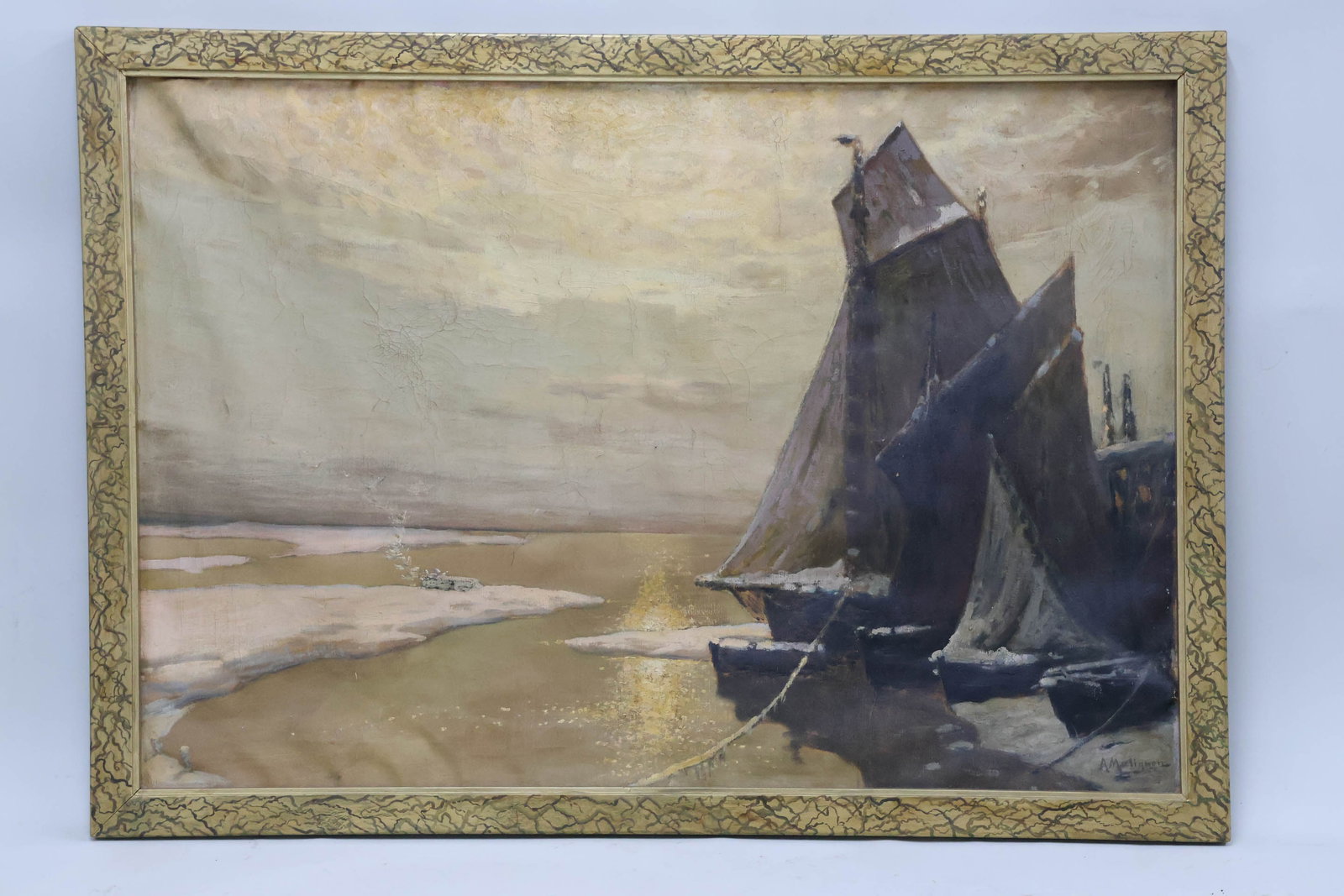 Oil on Canvas of Winter Coastal Boat Landscape (1 of 15)