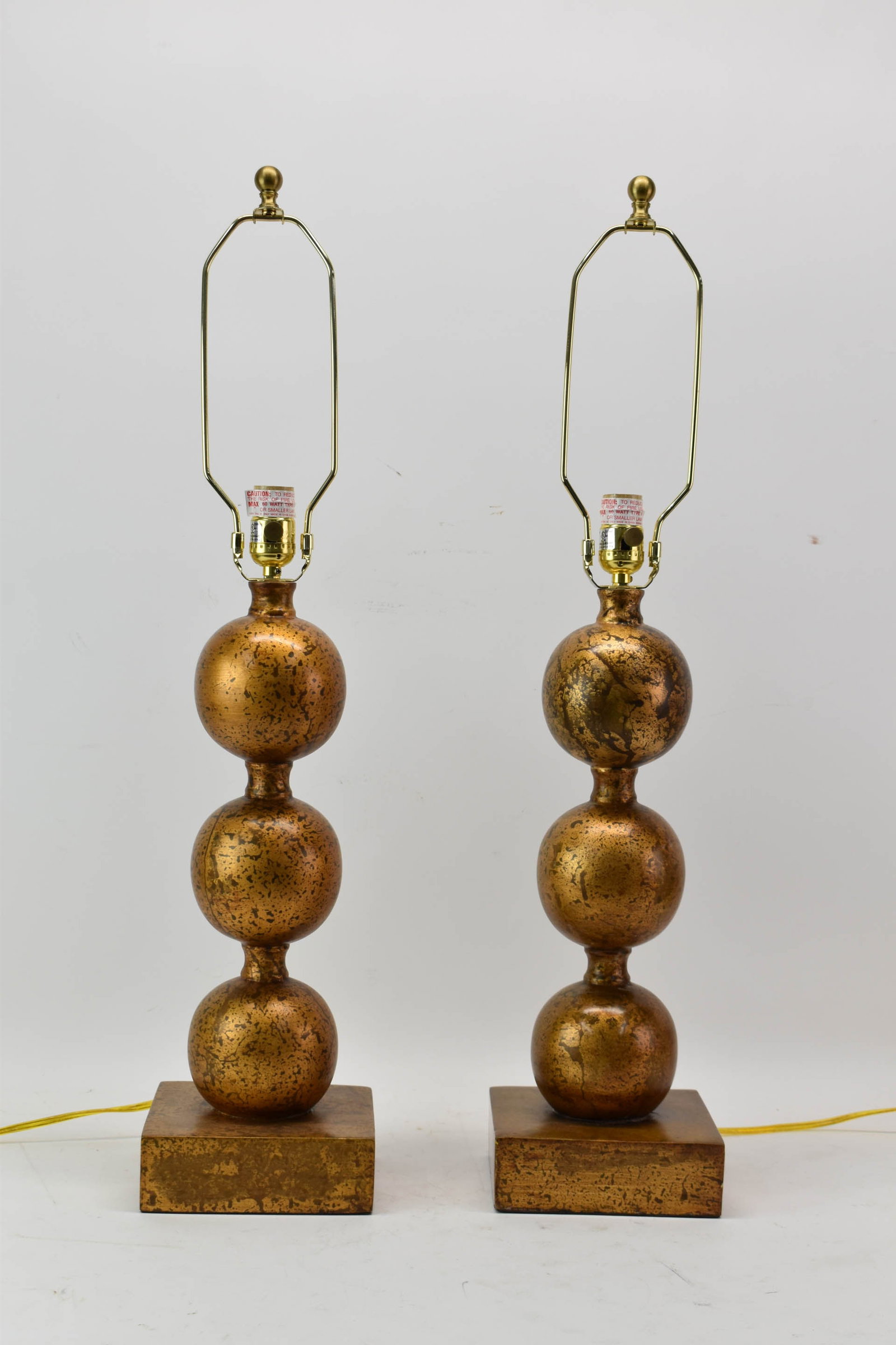 Pair of Modern Abstract Decorated Lamps: Pair of Modern Abstract Decorated Lamps Square bases with gold splatter decoration. 30 1/2 in. (77.5 cm.)