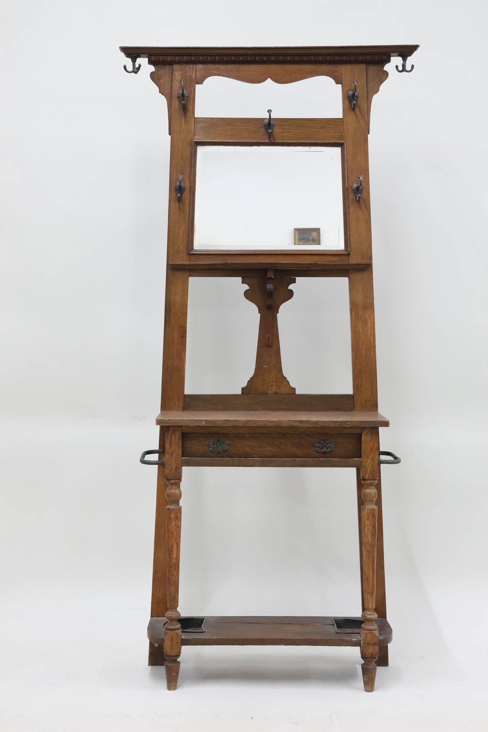 Vintage Oak Mirrored Back Hall Tree (1 of 10)