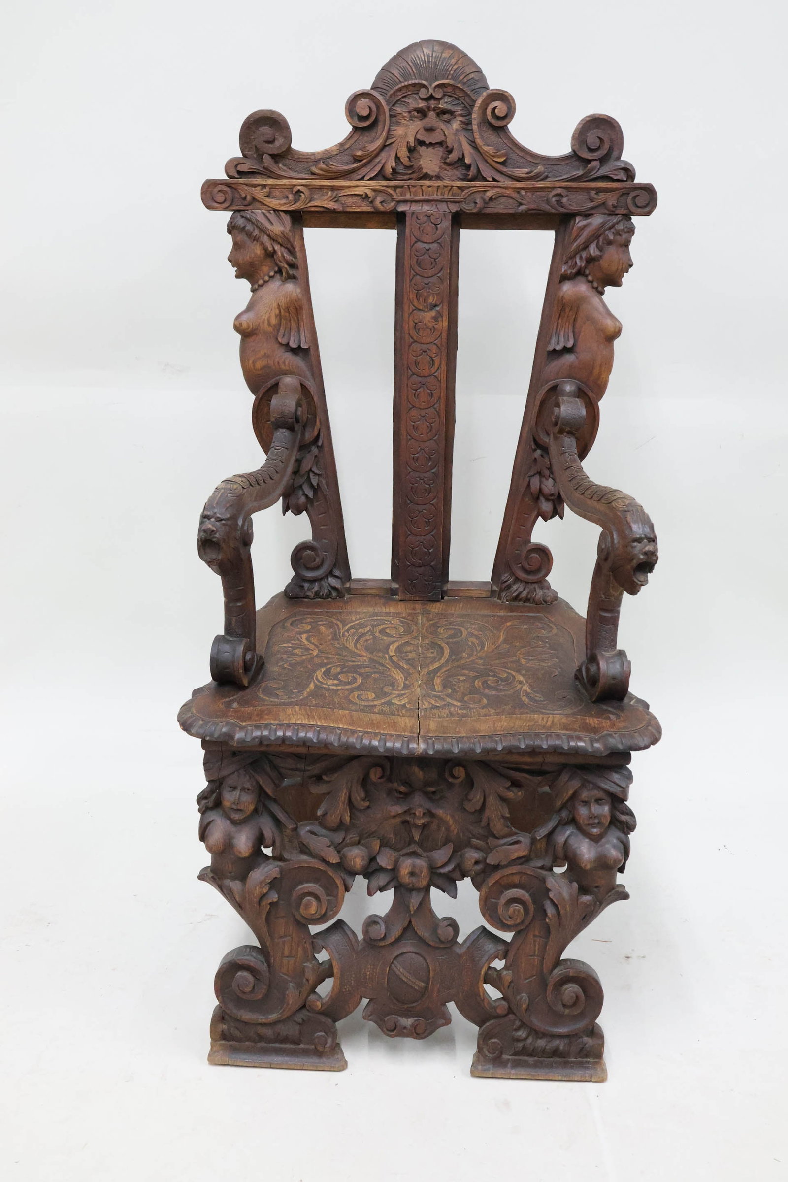 Antique Renaissance Revival Sgabello Carved Chair (1 of 13)