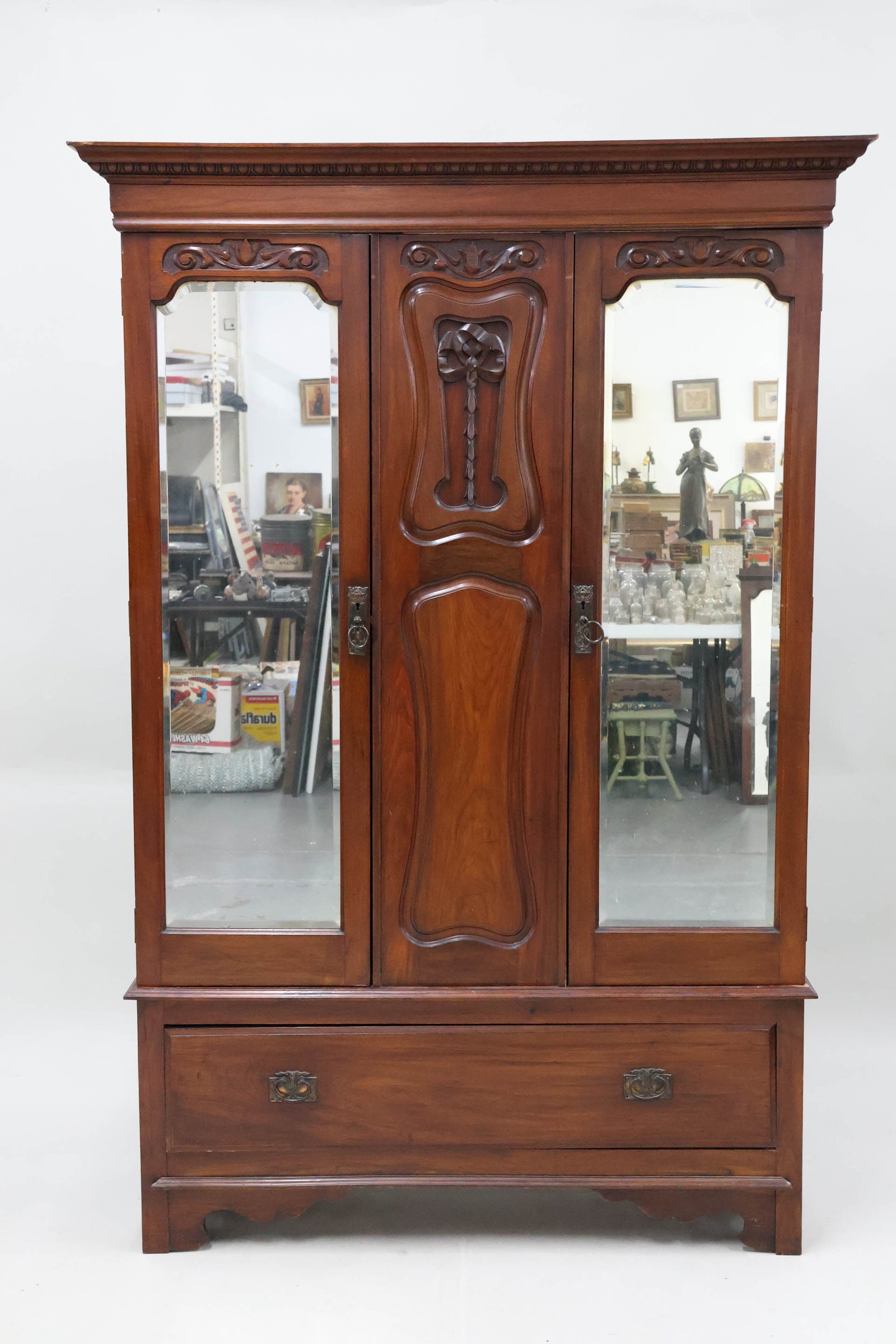 Antique Mirrored Door Wardrobe Cabinet (1 of 11)