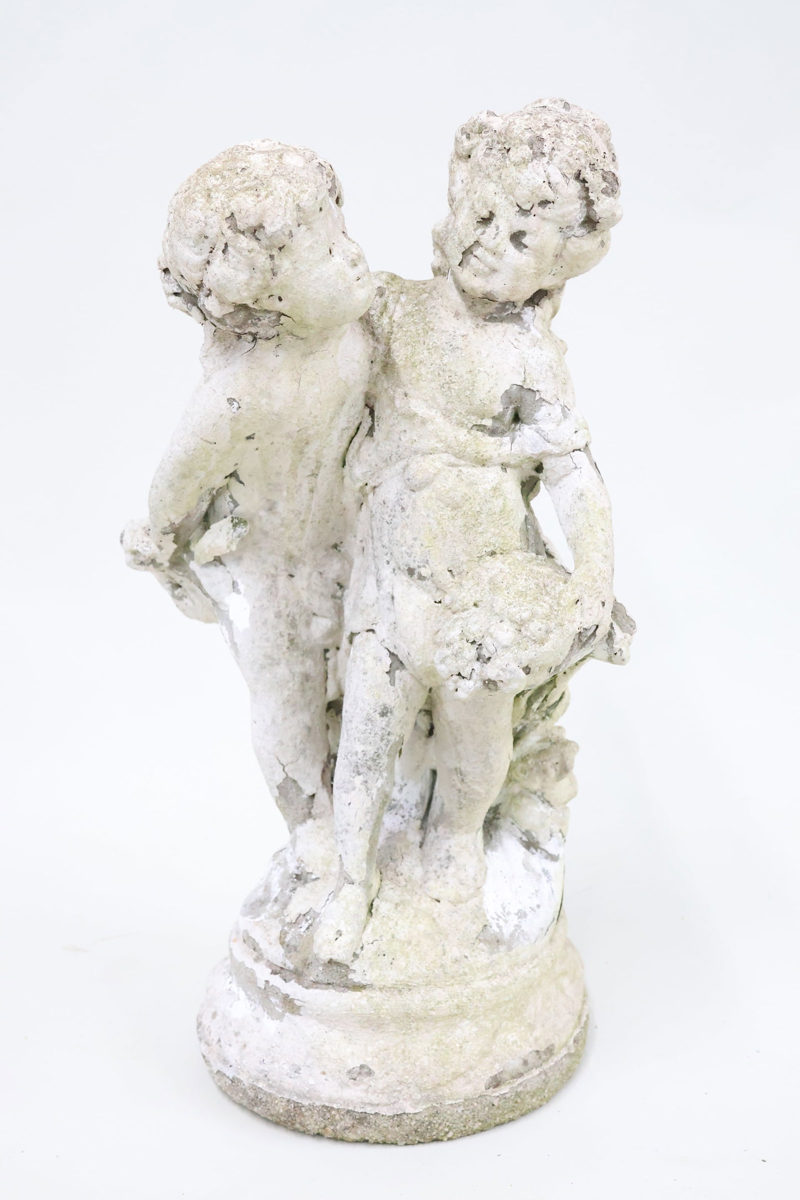 Vintage Concrete Garden Sculpture of Boy and Girl (1 of 8)
