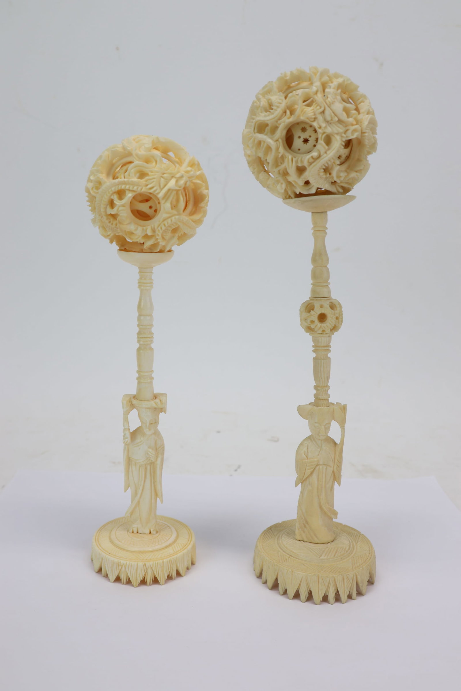 Two Vintage Asian Carved Bone Puzzle Balls (1 of 9)